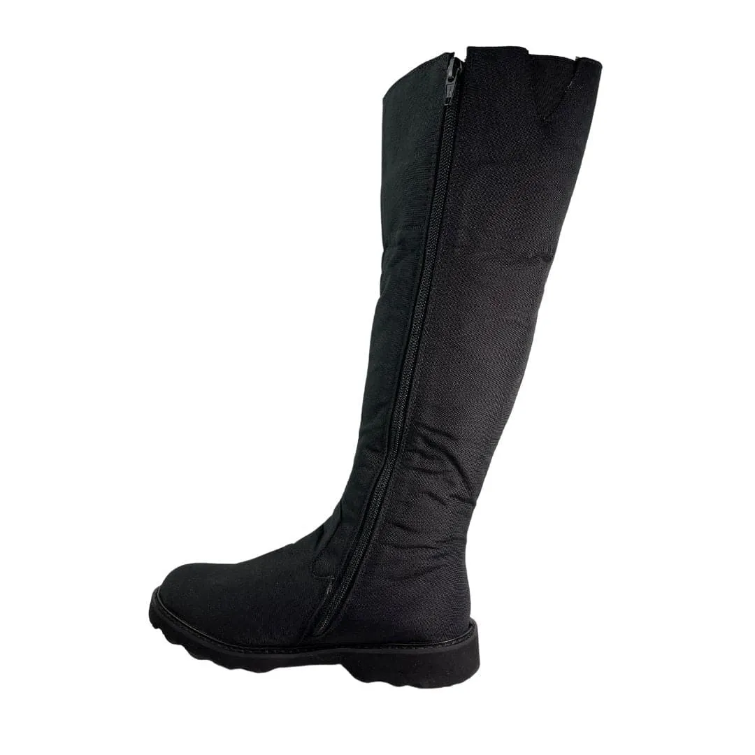 Insulated Night Travel 'Abbey' vegan knee-high riding boot with chunky sole by Zette Shoes - black