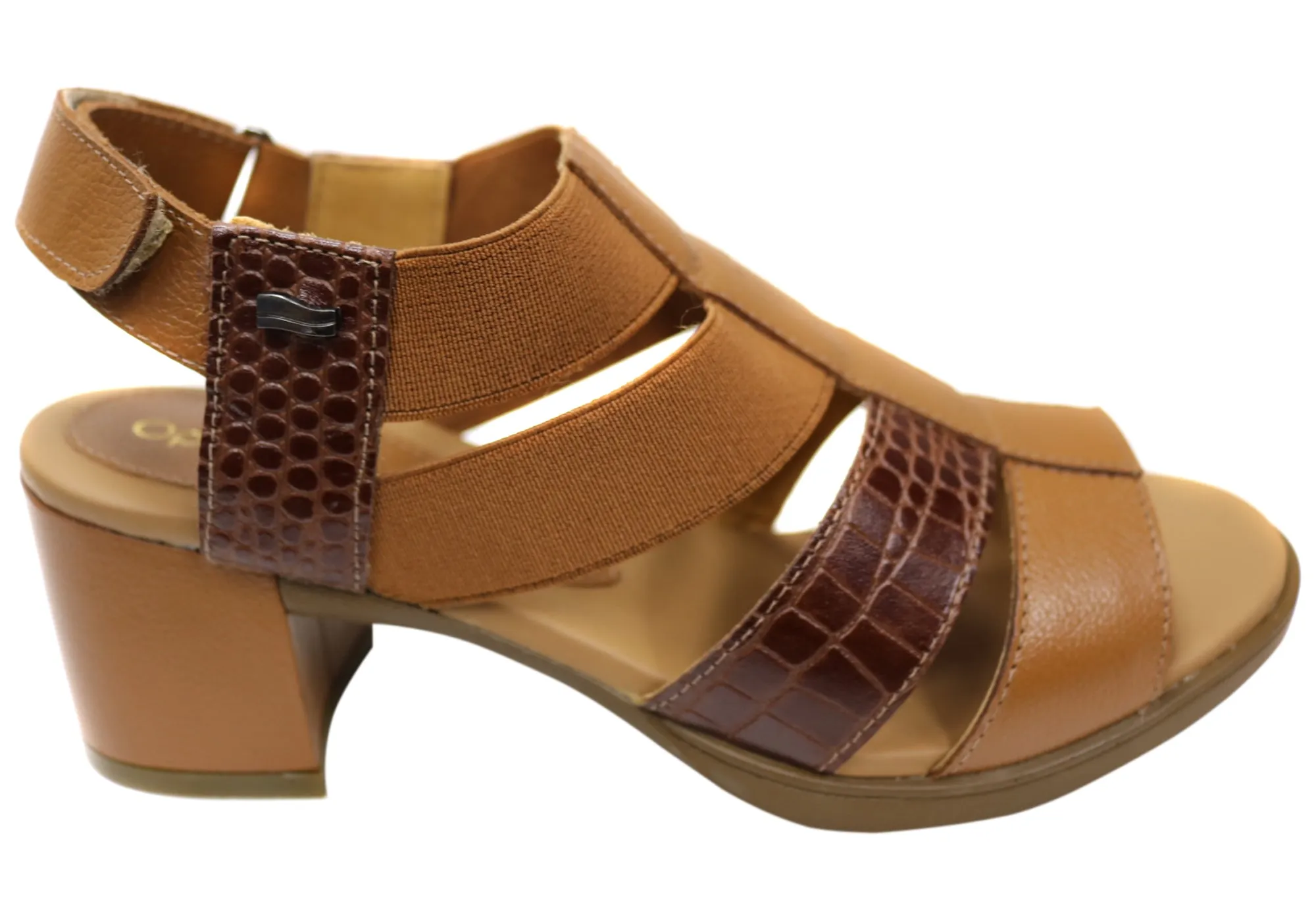 Opananken Chantel Womens Comfortable Leather Mid Heel Sandals ethnic touch Float Comfort