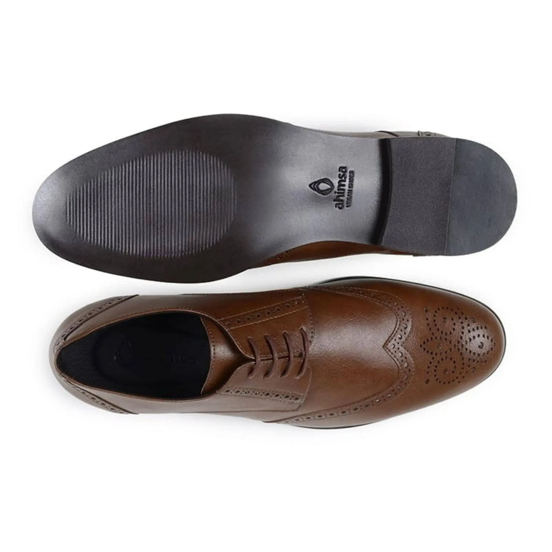 Trendy 'Elias' men's vegan wingtip shoe by Ahimsa - cognac