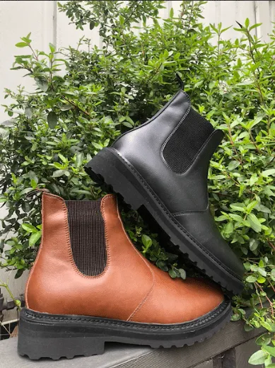 'Everyday Chelsea' unisex vegan chelsea boot with chunky sole by Ahimsa - black Rugged Built All Day Worker Lace Up