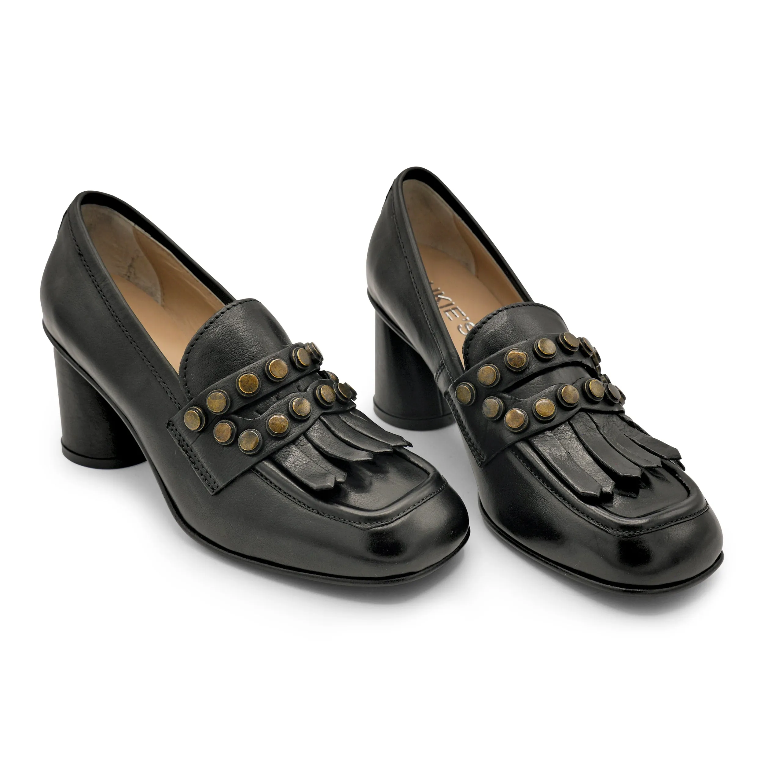 F807K1 - Studded Fringe Heeled Loafer Flexible Materials