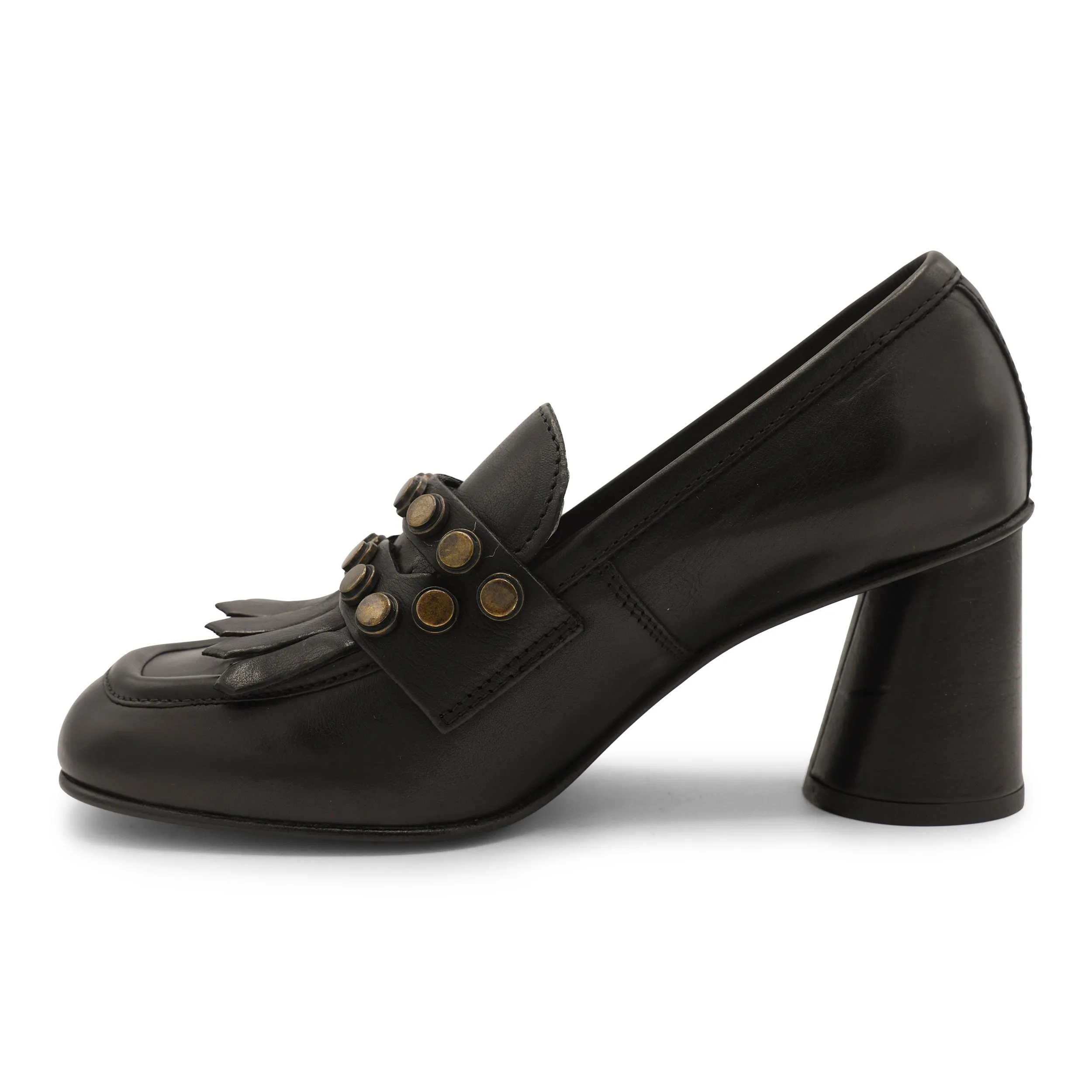 F807K1 - Studded Fringe Heeled Loafer Child Run