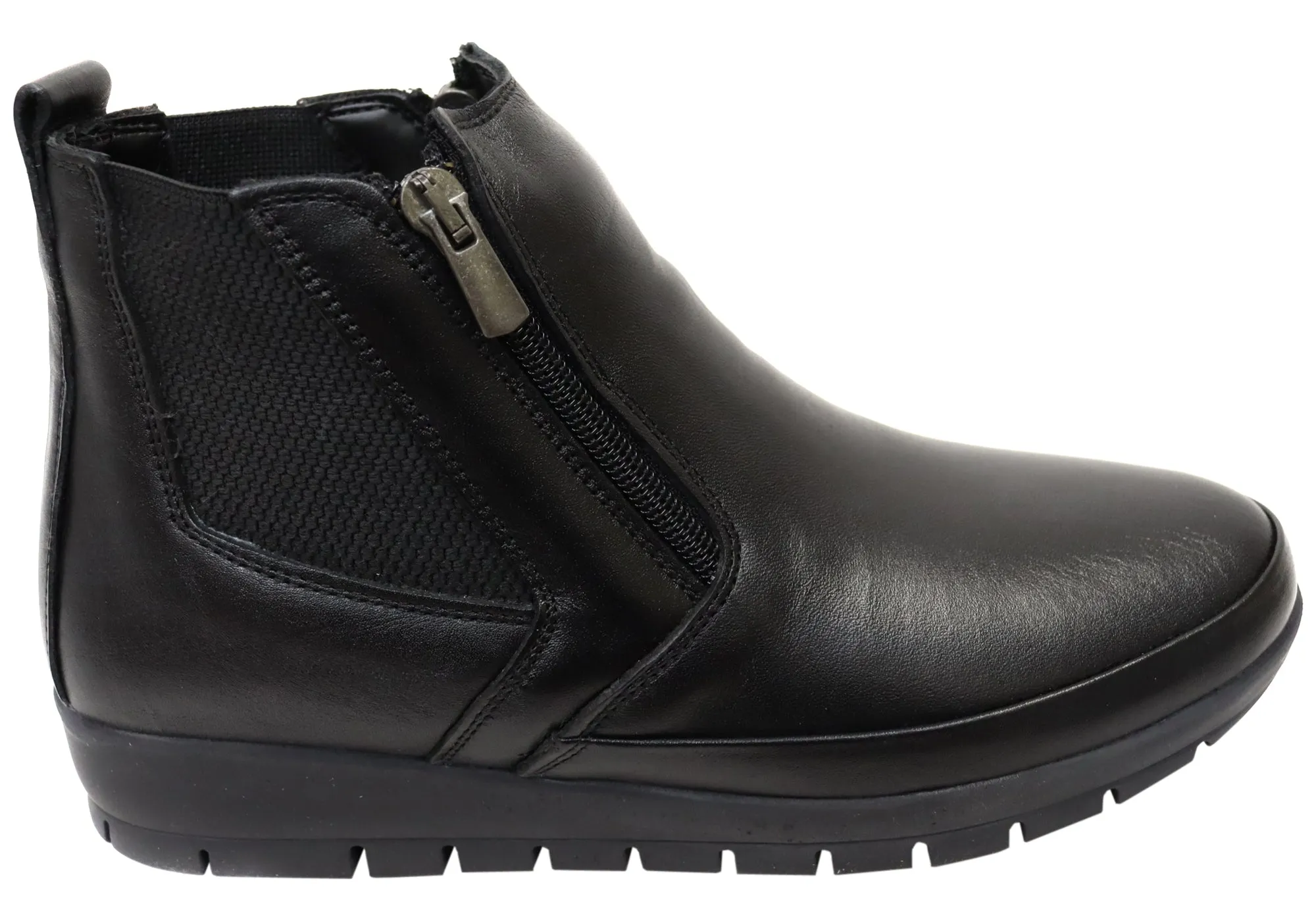 Orizonte Eres Womens European Comfortable Leather Ankle Boots Metallic Edge Comfort Padding