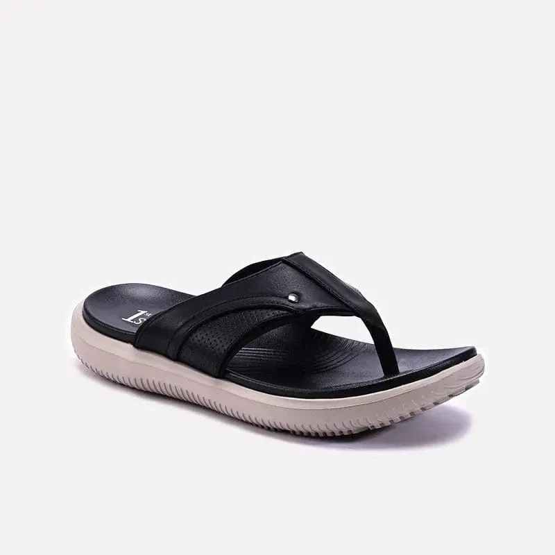 Flexible Construction Easy Care Black Comfy Flip Flops For Men 0151068