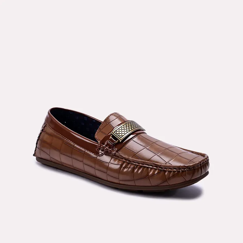 Kenel Brown Glossy Textured Loafers 0130872 Medit Cool