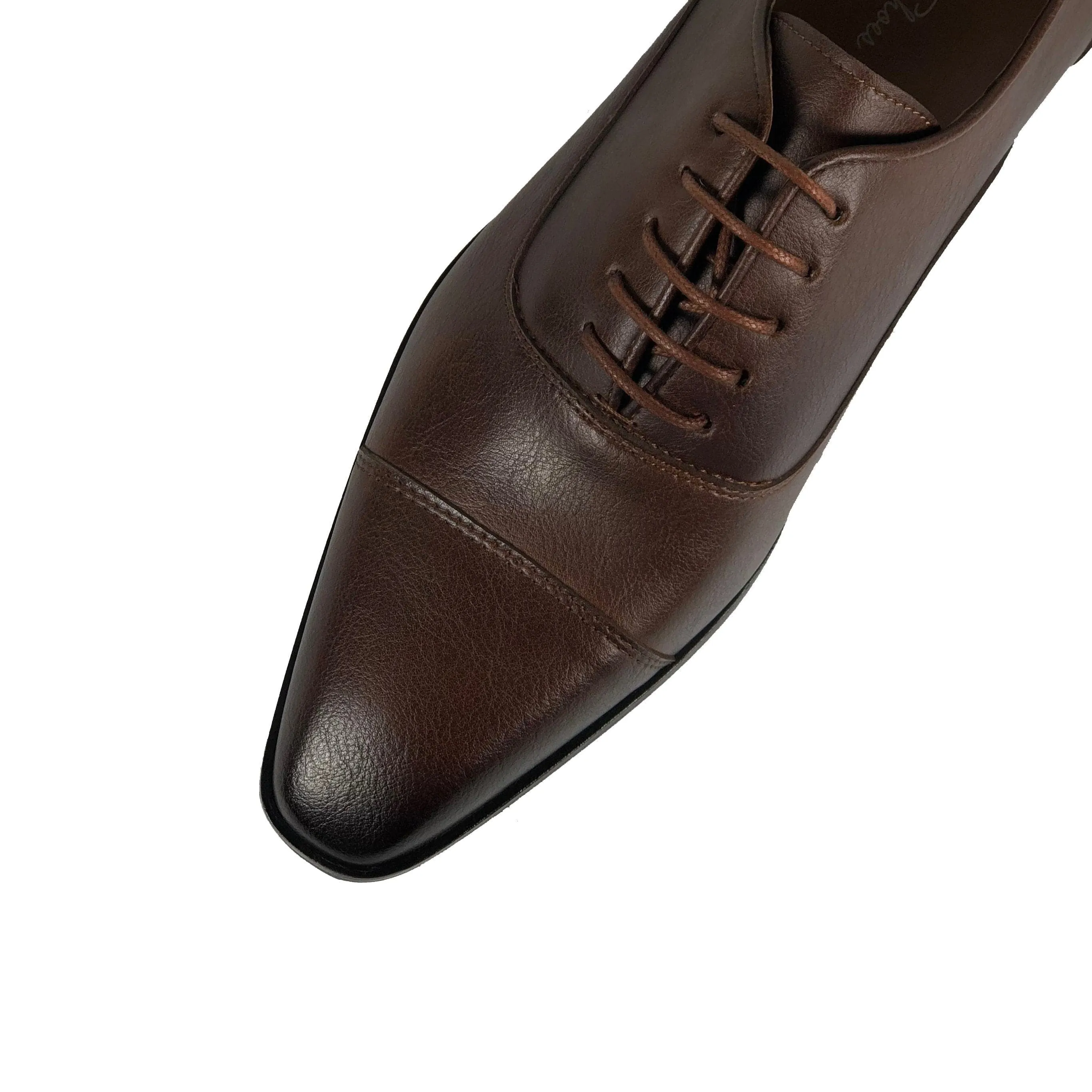 'Laurent' Cap-Toe Vegan Oxford by Zette Shoes - Brown Leather Upper