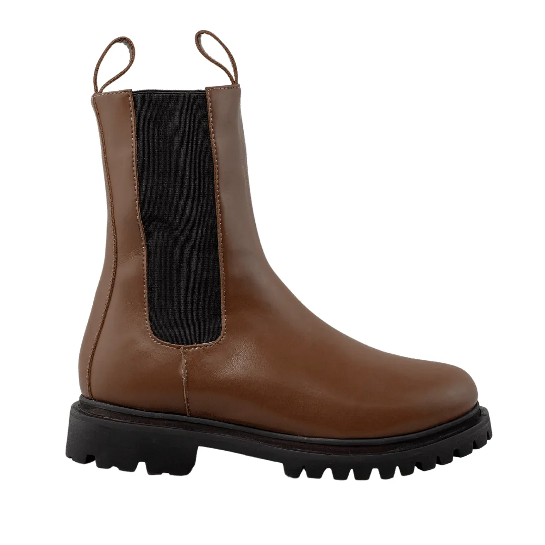 'Chloe' cognac vegan-leather chelsea boot with chunky sole by Zette Shoes Run Errand