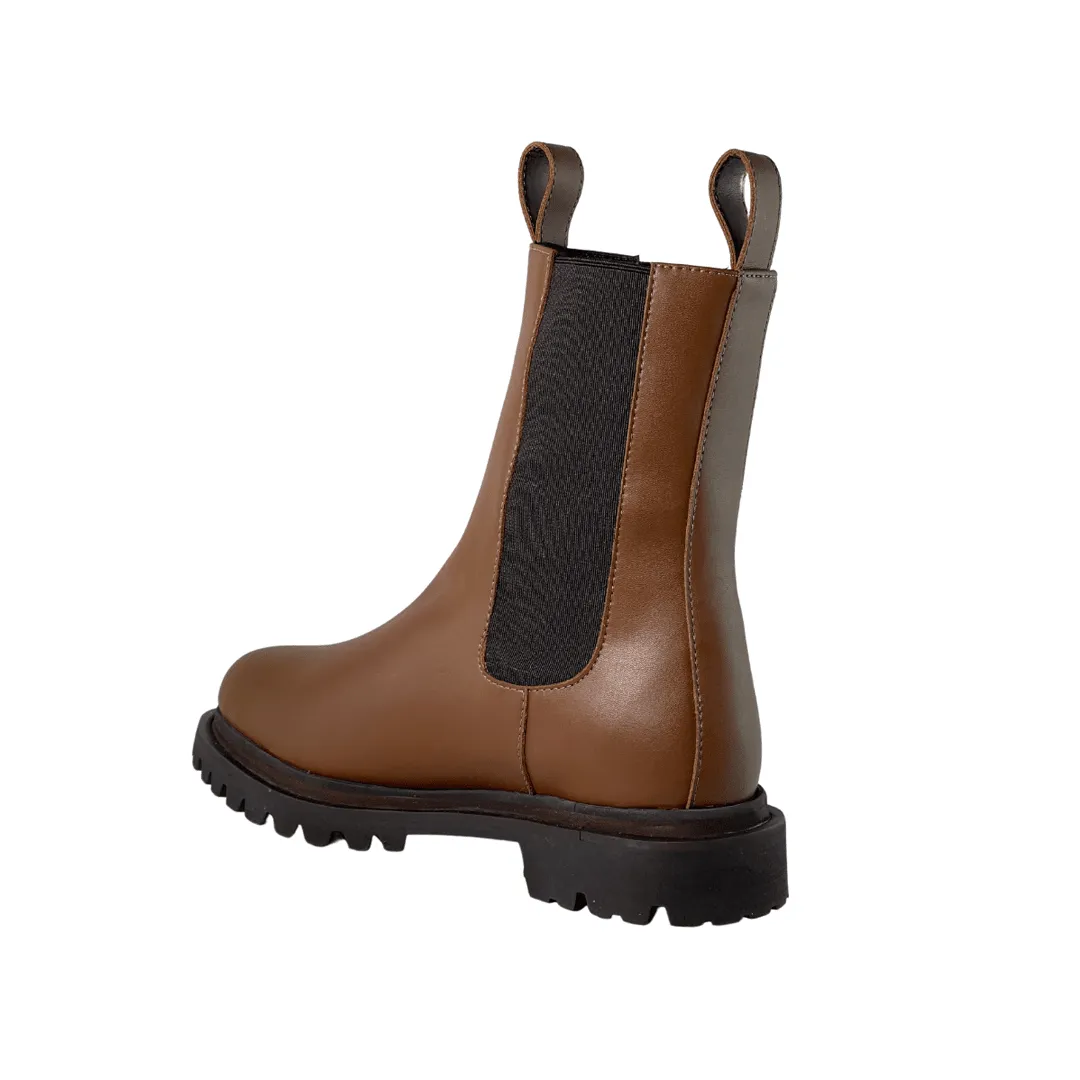 'Chloe' cognac vegan-leather chelsea boot with chunky sole by Zette Shoes Tokyo Mode synthetic leather