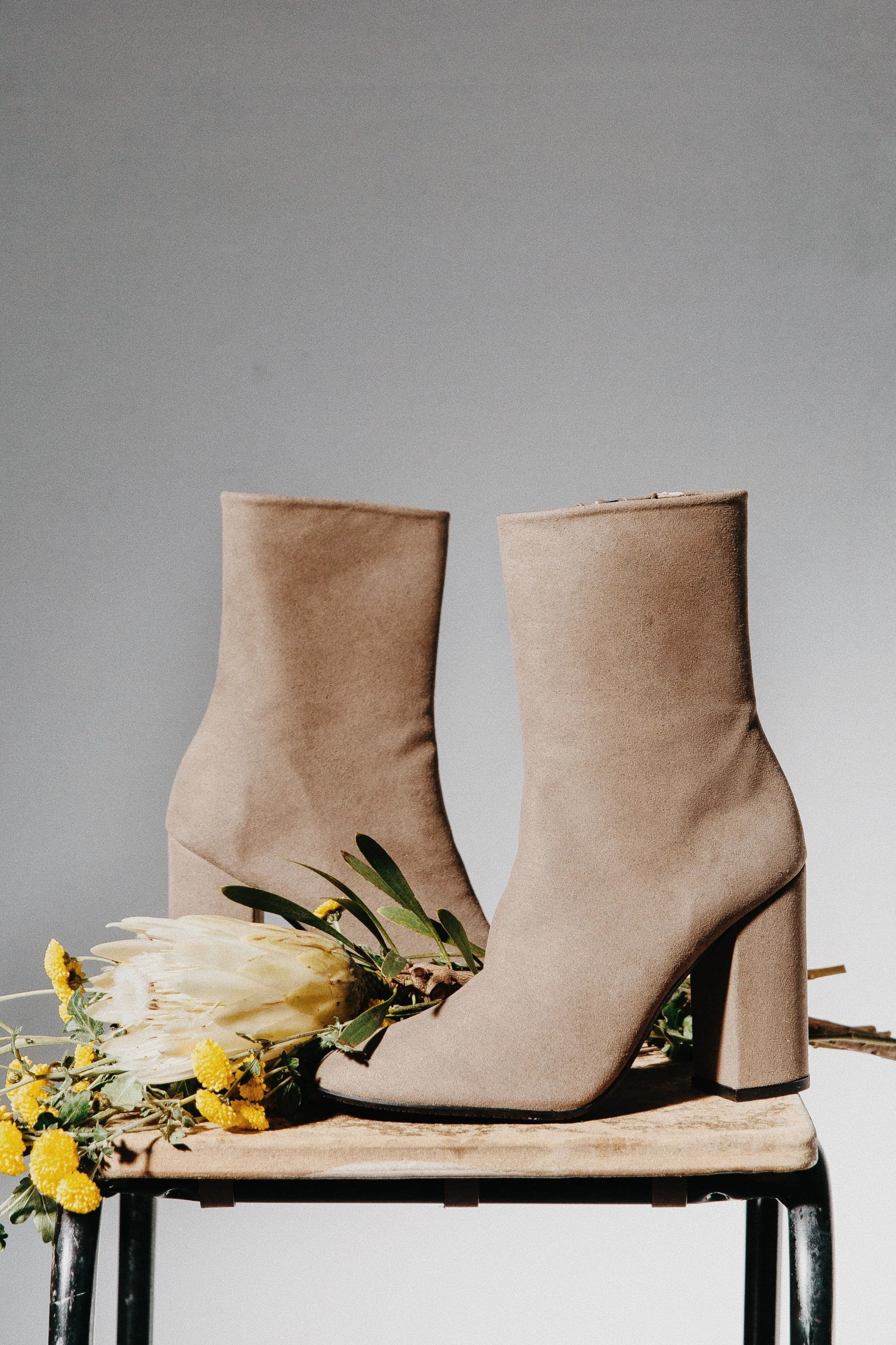 Comfort Lining Windy Weather 'Lisa' vegan-suede high-heel bootie by Zette Shoes - taupe