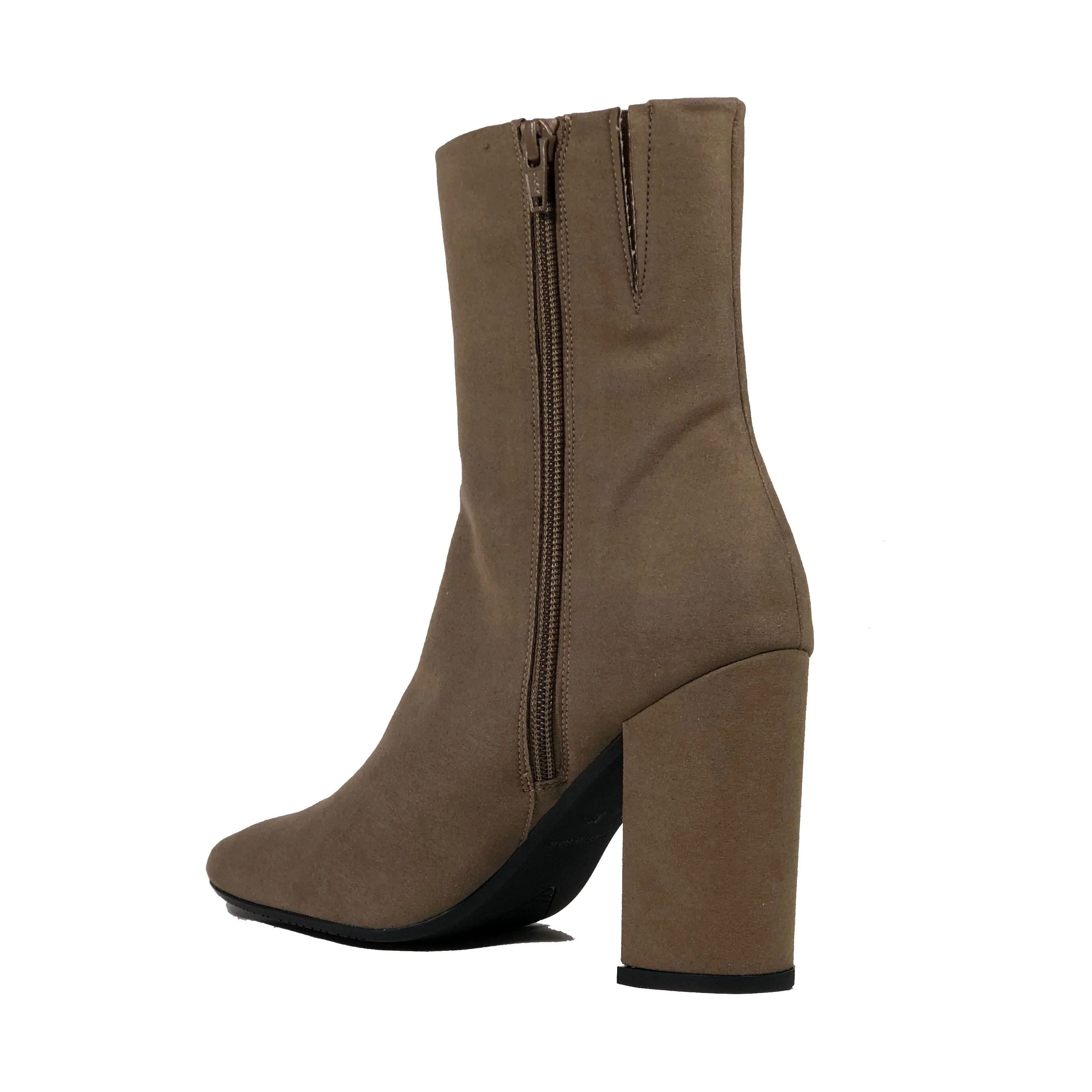'Lisa' vegan-suede high-heel bootie by Zette Shoes - taupe Anti Odor Stylish Explorer Grippy Outsole River Crossing