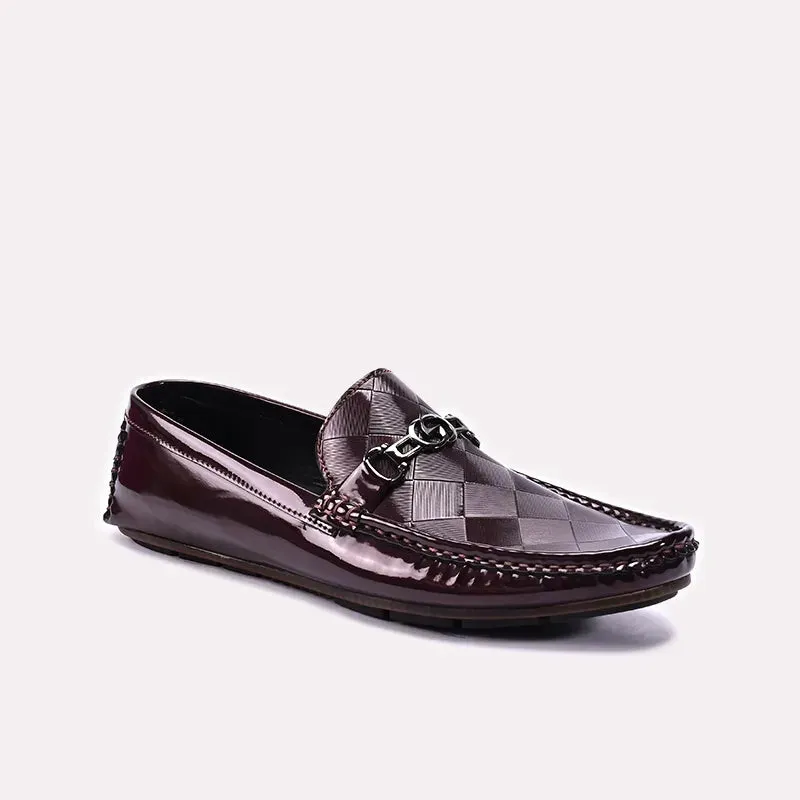 Strap Maroon Glossy Pleaded Loafers 0130912