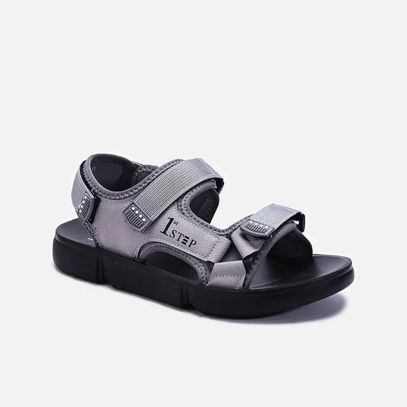 Gray Velcro Strap Sandals 0141180 Leather Upper Reinforced Stitching