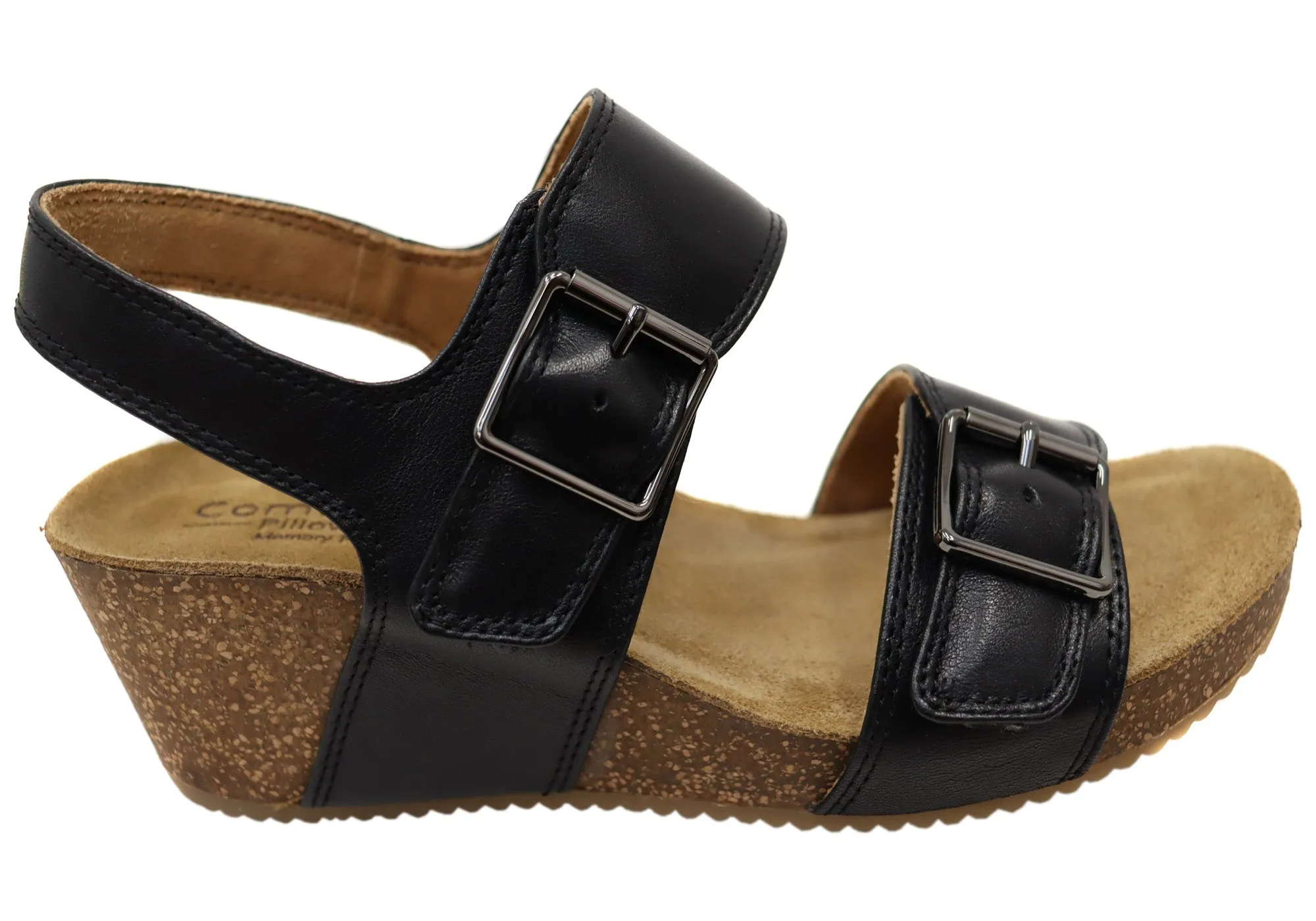 Comfortiva Erlina Womens Comfort Footbed Wide Leather Wedge Sandals Daily Walk