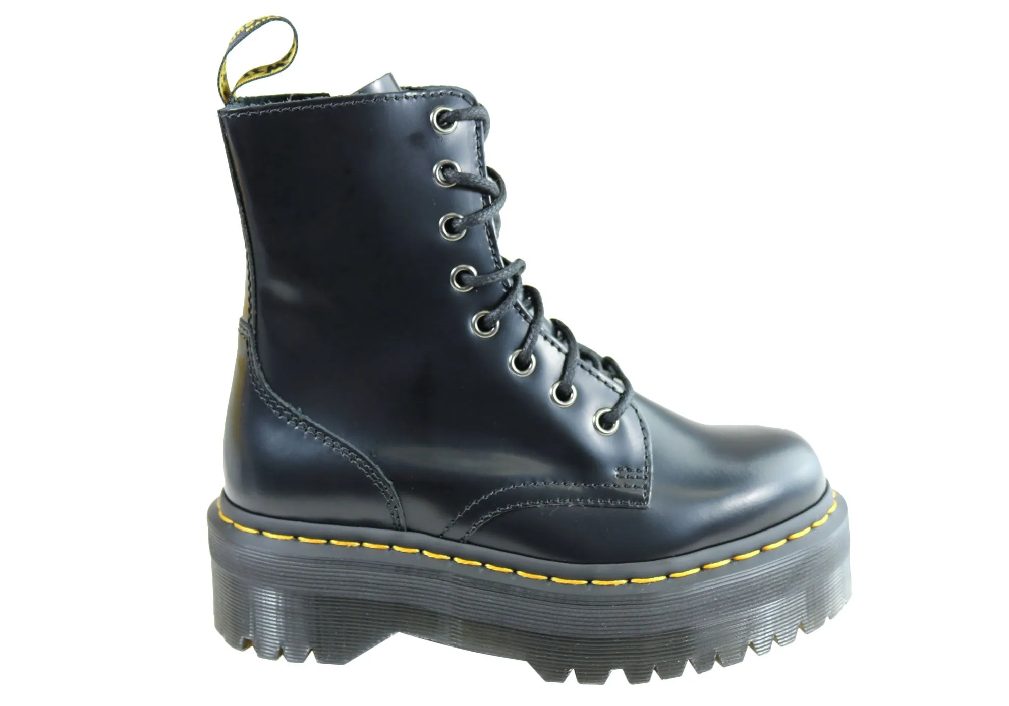 Skin Hug Dr Martens Jadon Black Polished Womens Fashion Lace Up Boots