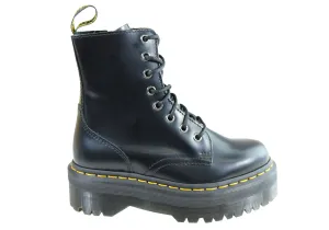 Dr Martens Jadon Black Polished Womens Fashion Lace Up Boots Low Profile All Day Worker Neutral palette
