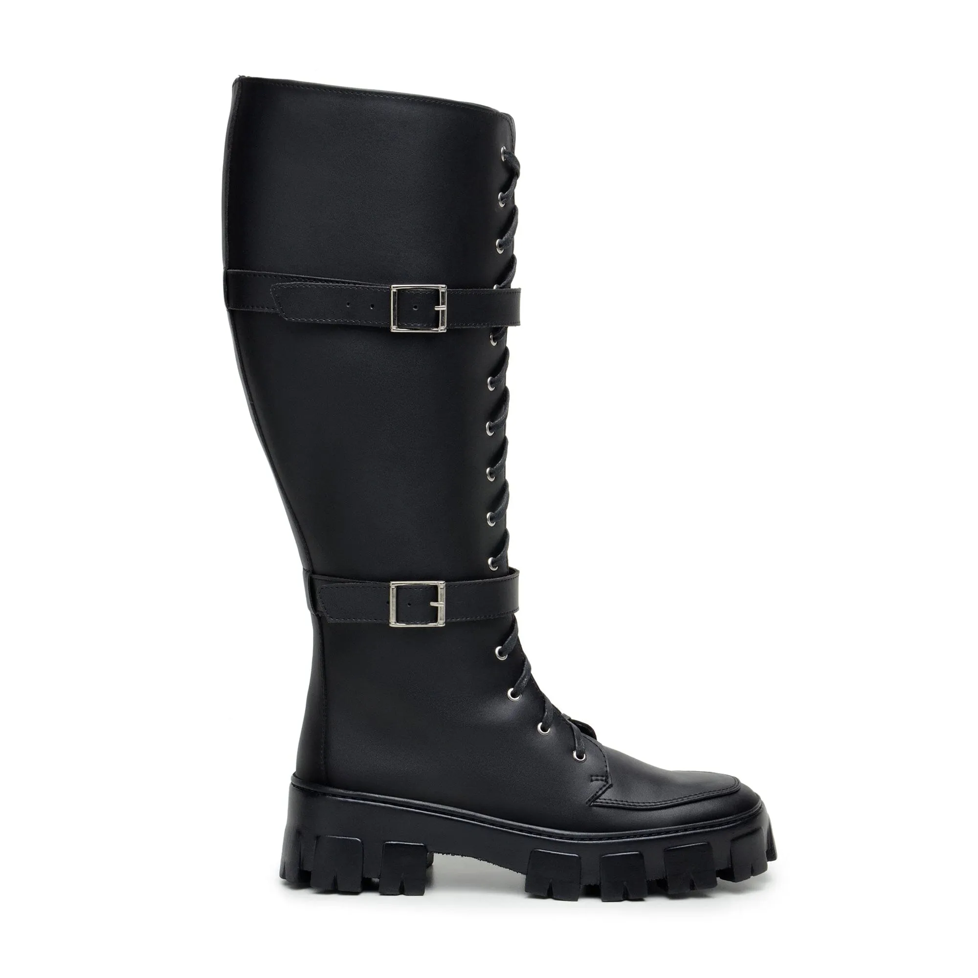 'Renata' women's chunky sole vegan lace-up knee-high boots Zette Shoes - black Slip Resistant Outdoor Explorer Effortless Look