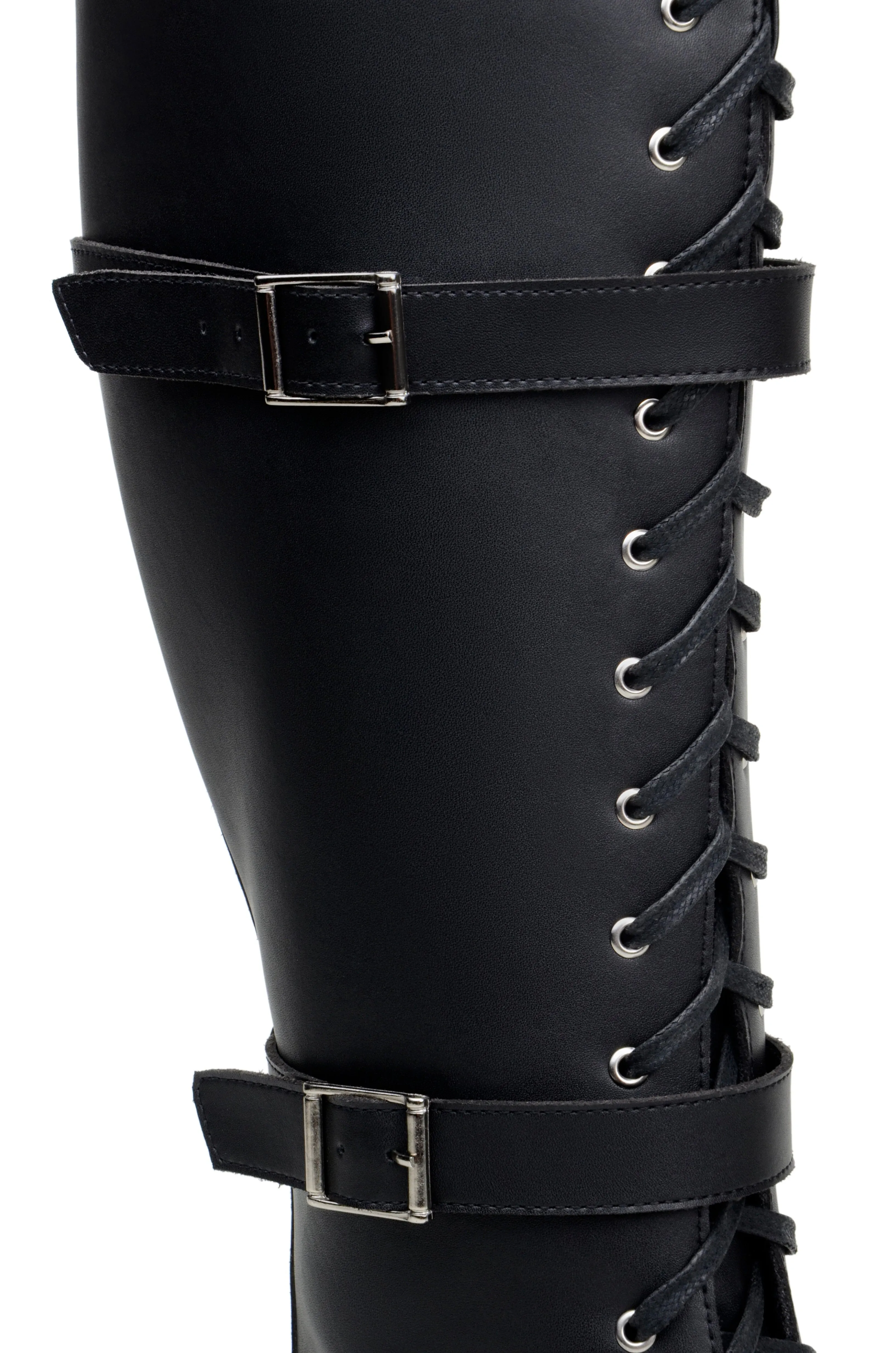 'Renata' women's chunky sole vegan lace-up knee-high boots Zette Shoes - black Lace-up Eco Material Cold Climate