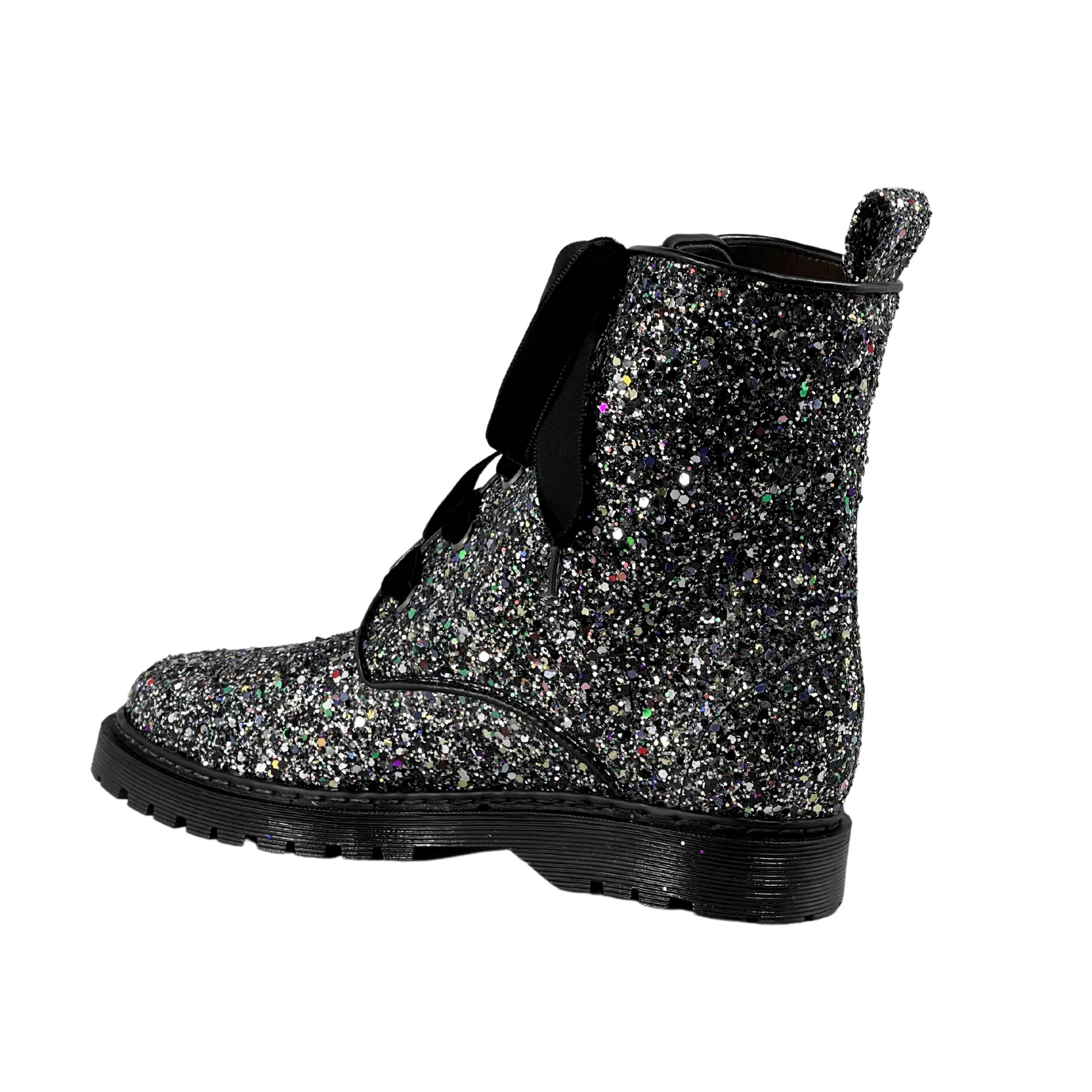 'Billie' vegan combat boots by Zette Shoes - silver glitter Shock Absorbing Rough Terrain Mountain Trail