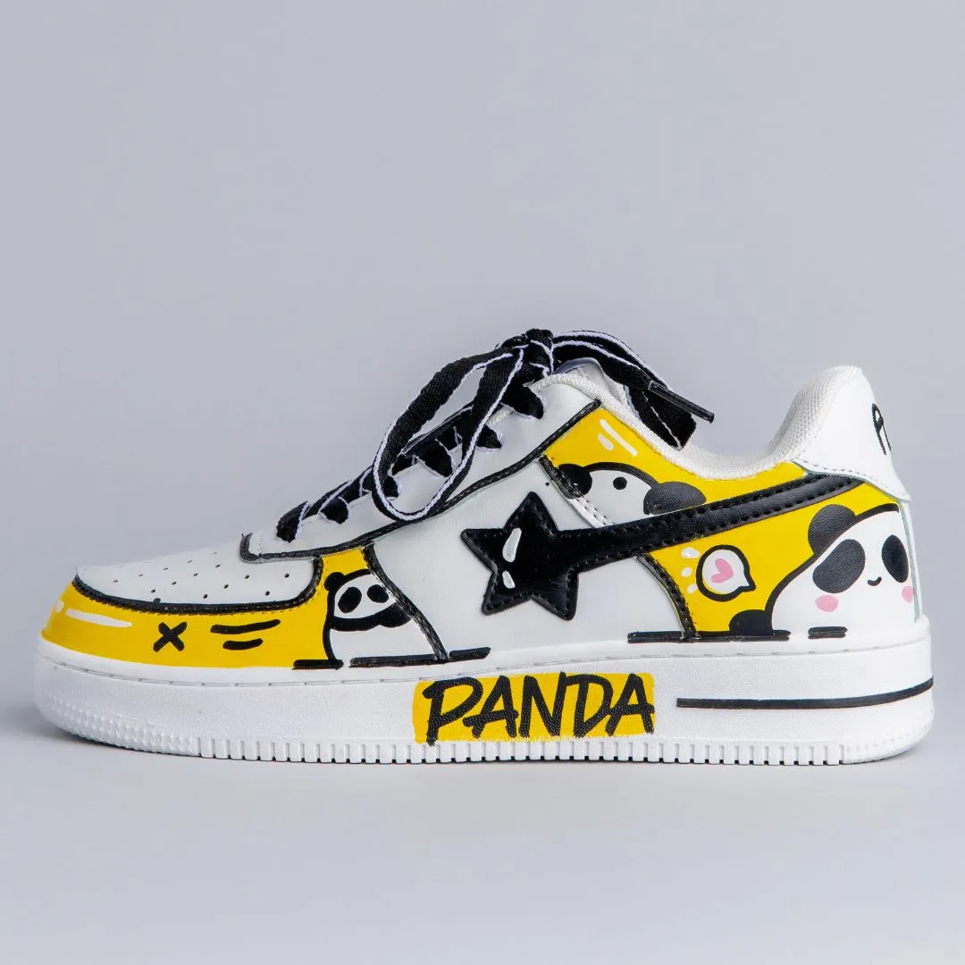 Hand Painted Yellow Panda Casual White Shoes - Unisex Rain Guard