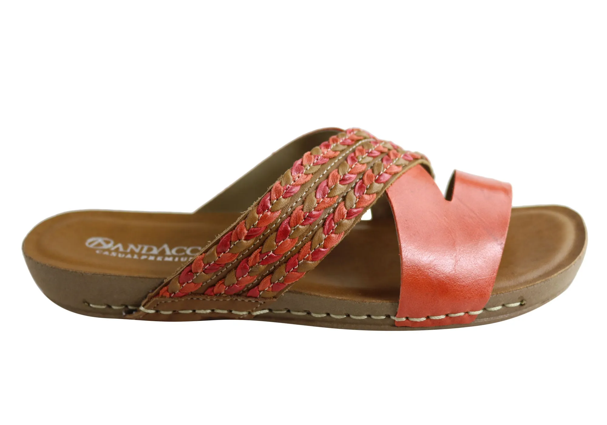 Andacco Monica Womens Brazilian Comfortable Leather Slides Sandals Comfy Travel Flats
