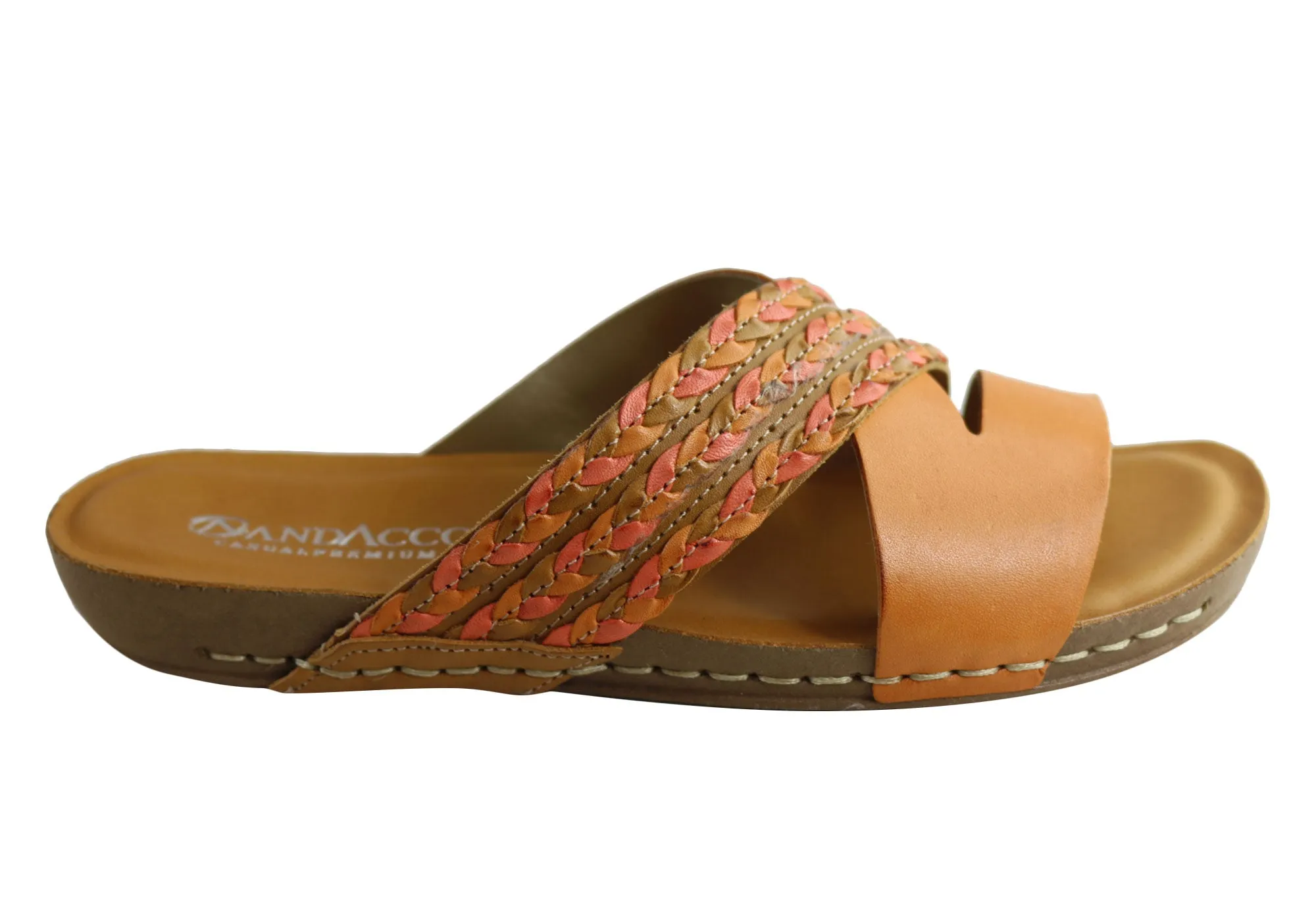 Andacco Monica Womens Brazilian Comfortable Leather Slides Sandals Minimalist Design Comfortable Outdoor Adventure