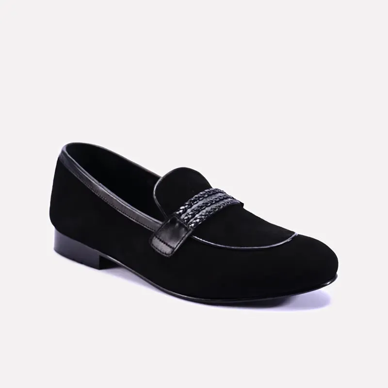 First Walk High Heel Rogue Black Formal Velvet Loafers 0111289