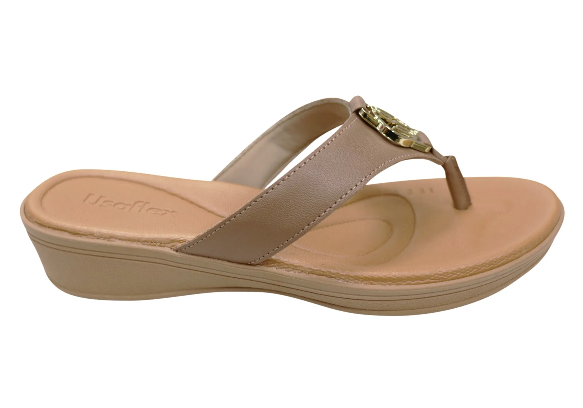 Usaflex Dorina Womens Comfort Leather Thongs Sandals Made In Brazil Supportive Travel Shoes.