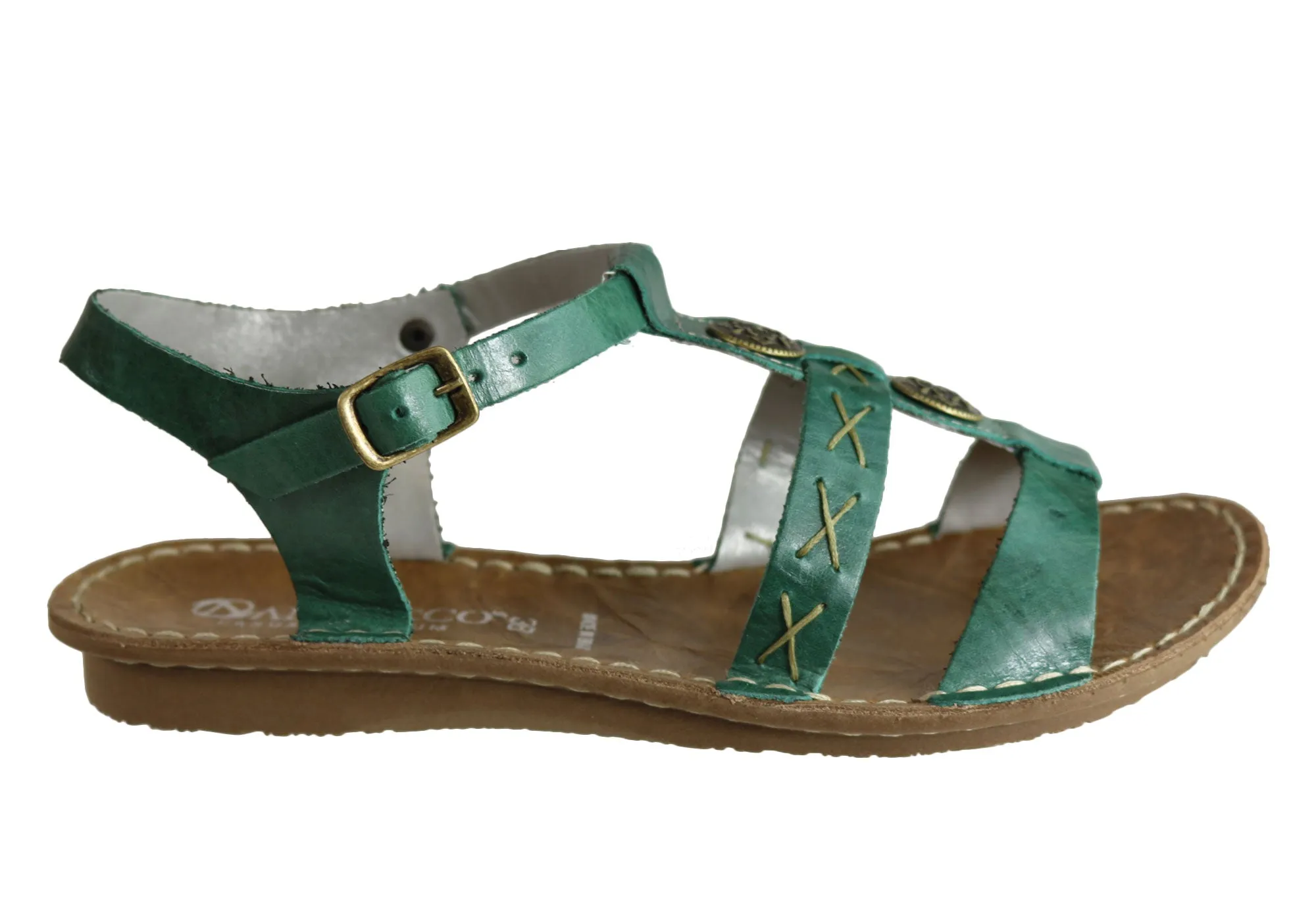 Shock absorption Andacco Madisson Womens Comfort Flat Leather Sandals Made In Brazil