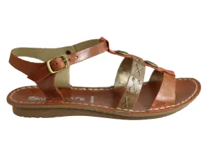 Andacco Madisson Womens Comfort Flat Leather Sandals Made In Brazil Summer Glow