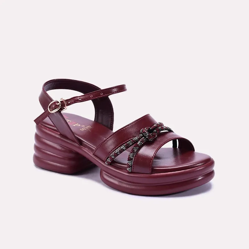 Maroon Chunky Heel Casual Sandals 0421422 Bare Support