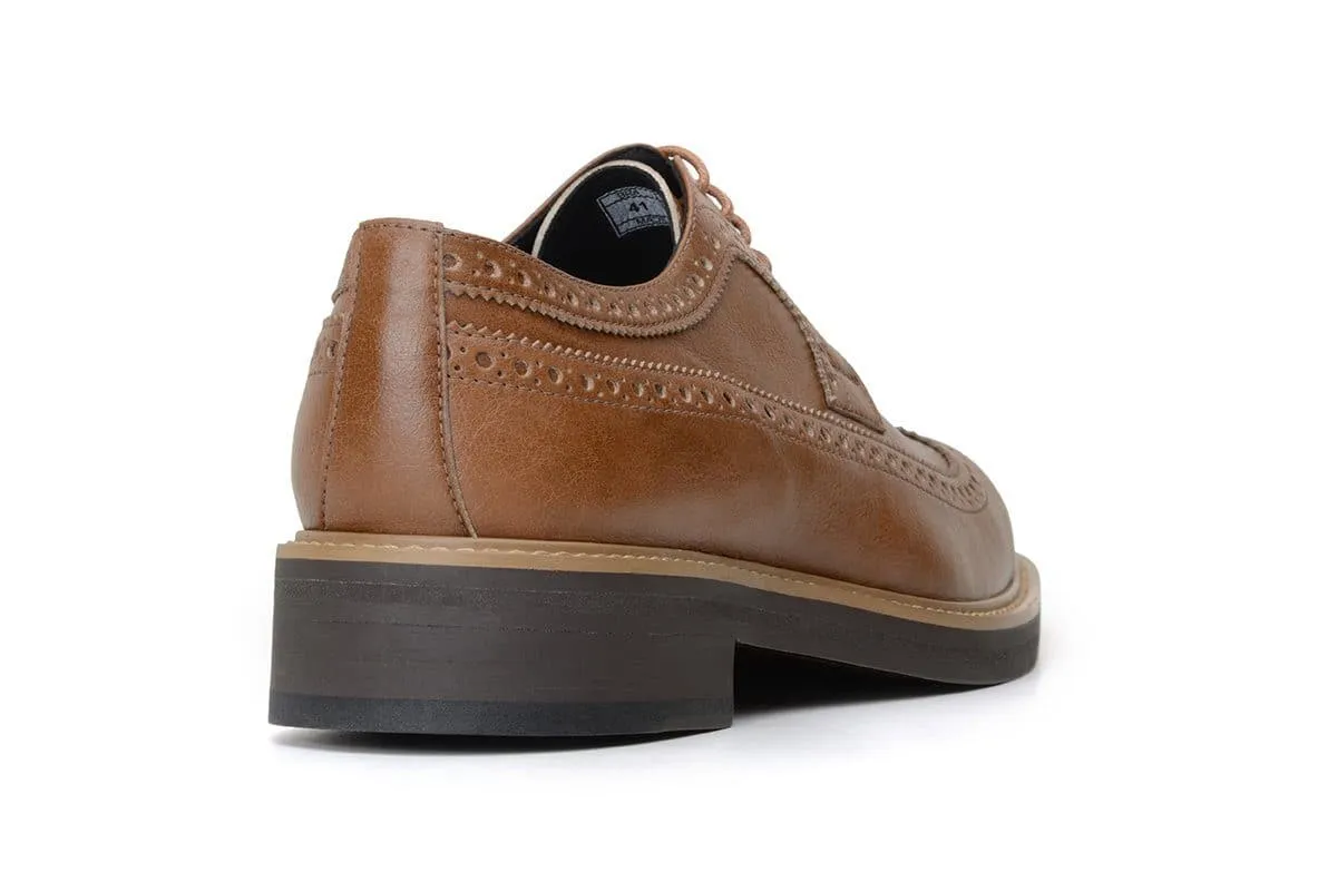 Color Play Feather Light Long Distance 'Longwing' classic brogue in high-quality vegan leather by Brave Gentleman - tan