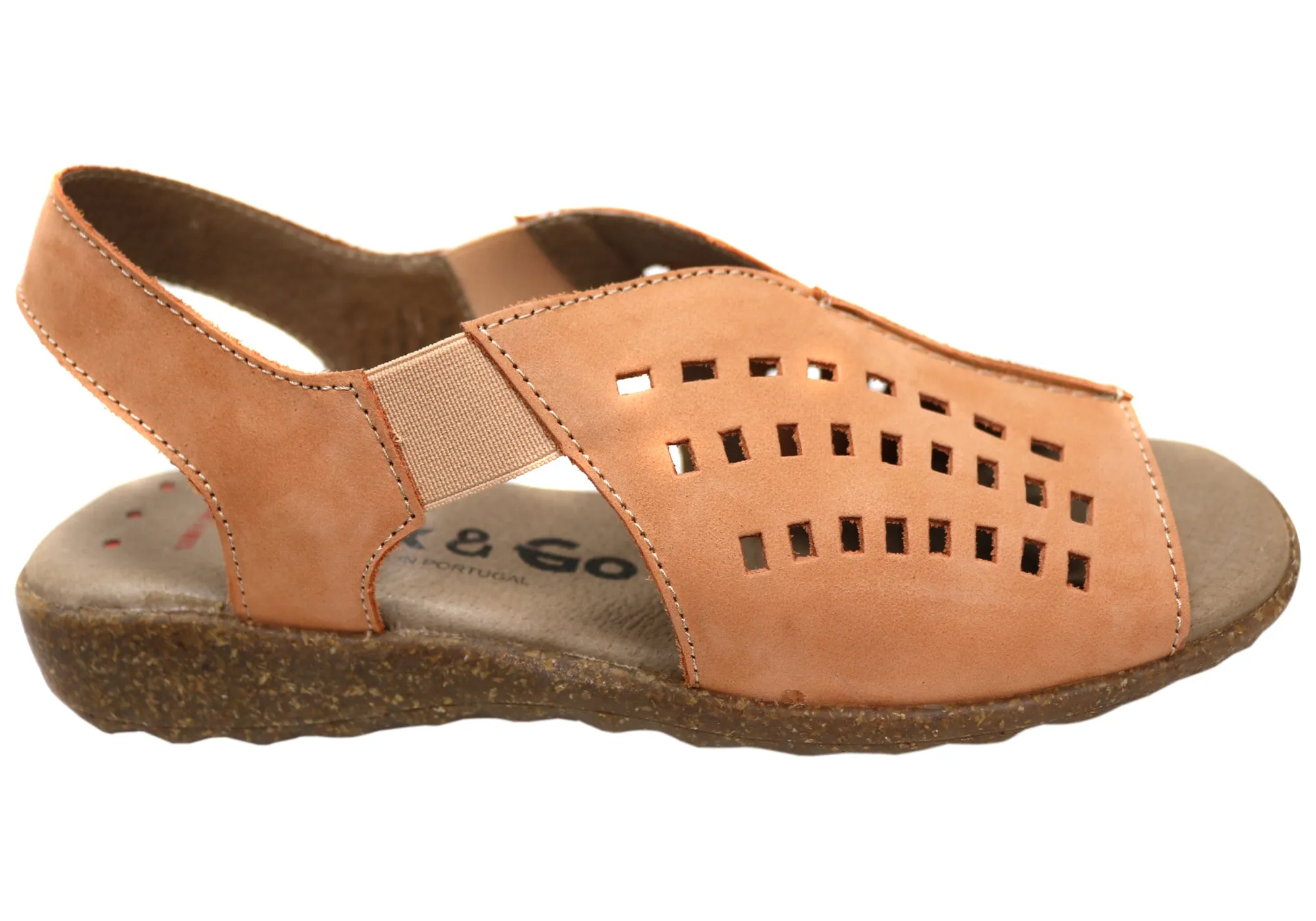 Non Slip Sole Flex & Go Rochela Womens Comfortable Leather Sandals Made In Portugal