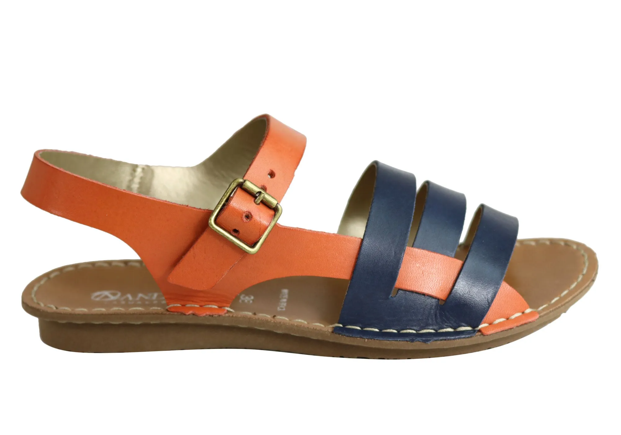 Urban Leisure Andacco Aprili Womens Comfortable Flat Leather Sandals Made In Brazil