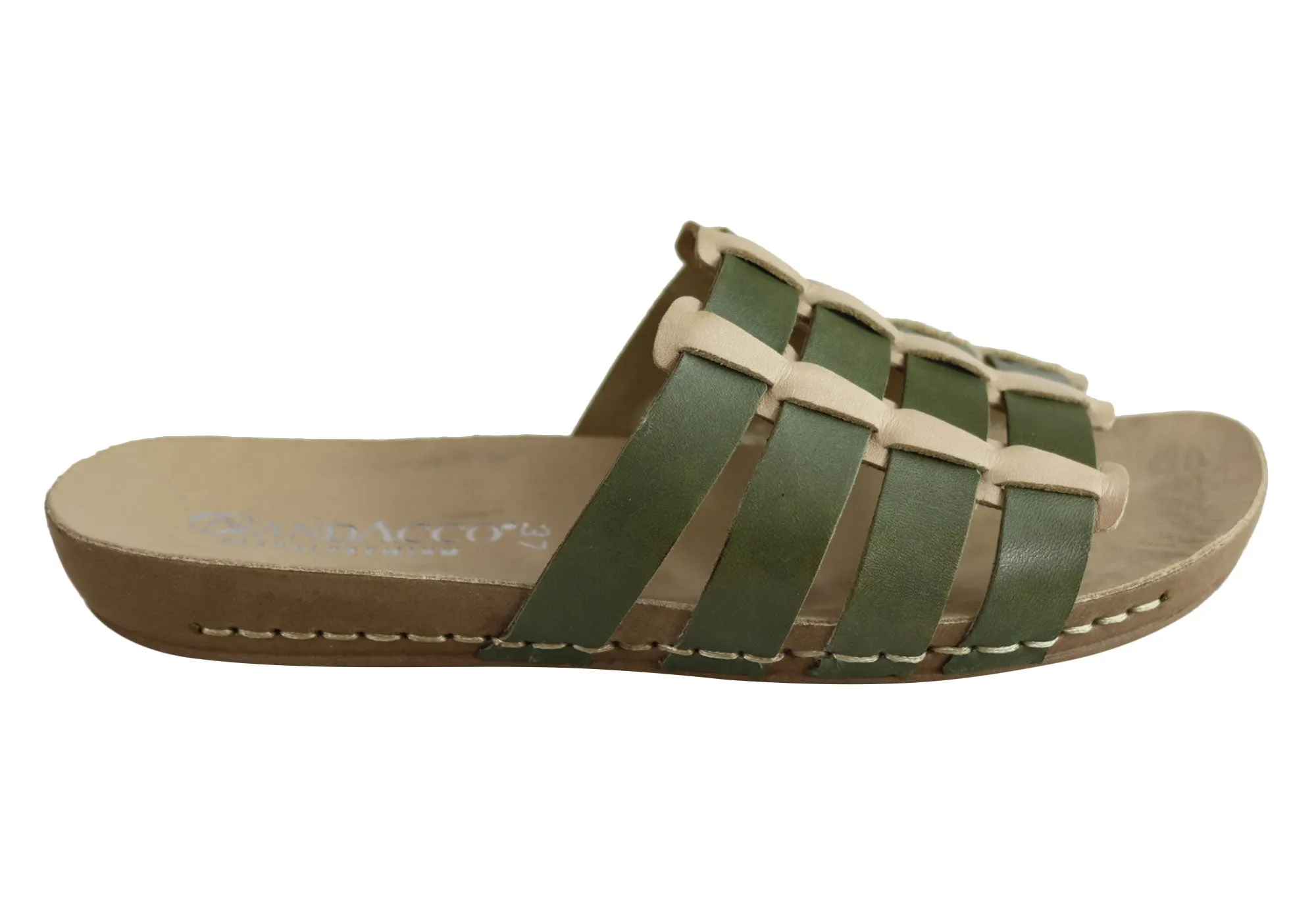 Andacco Sorrento Womens Comfort Leather Slide Sandals Made In Brazil Natural Step
