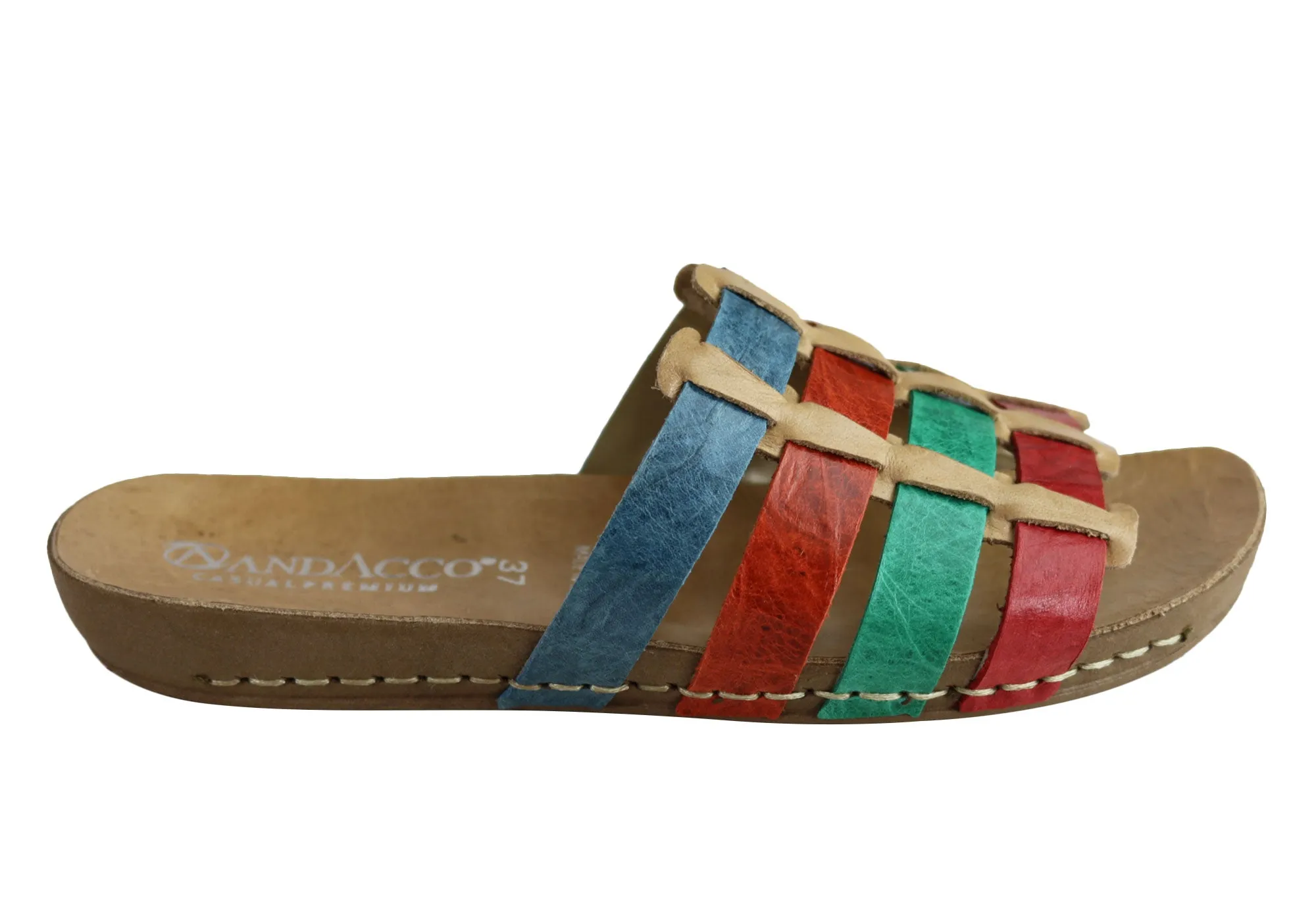 Andacco Sorrento Womens Comfort Leather Slide Sandals Made In Brazil Boho Mood