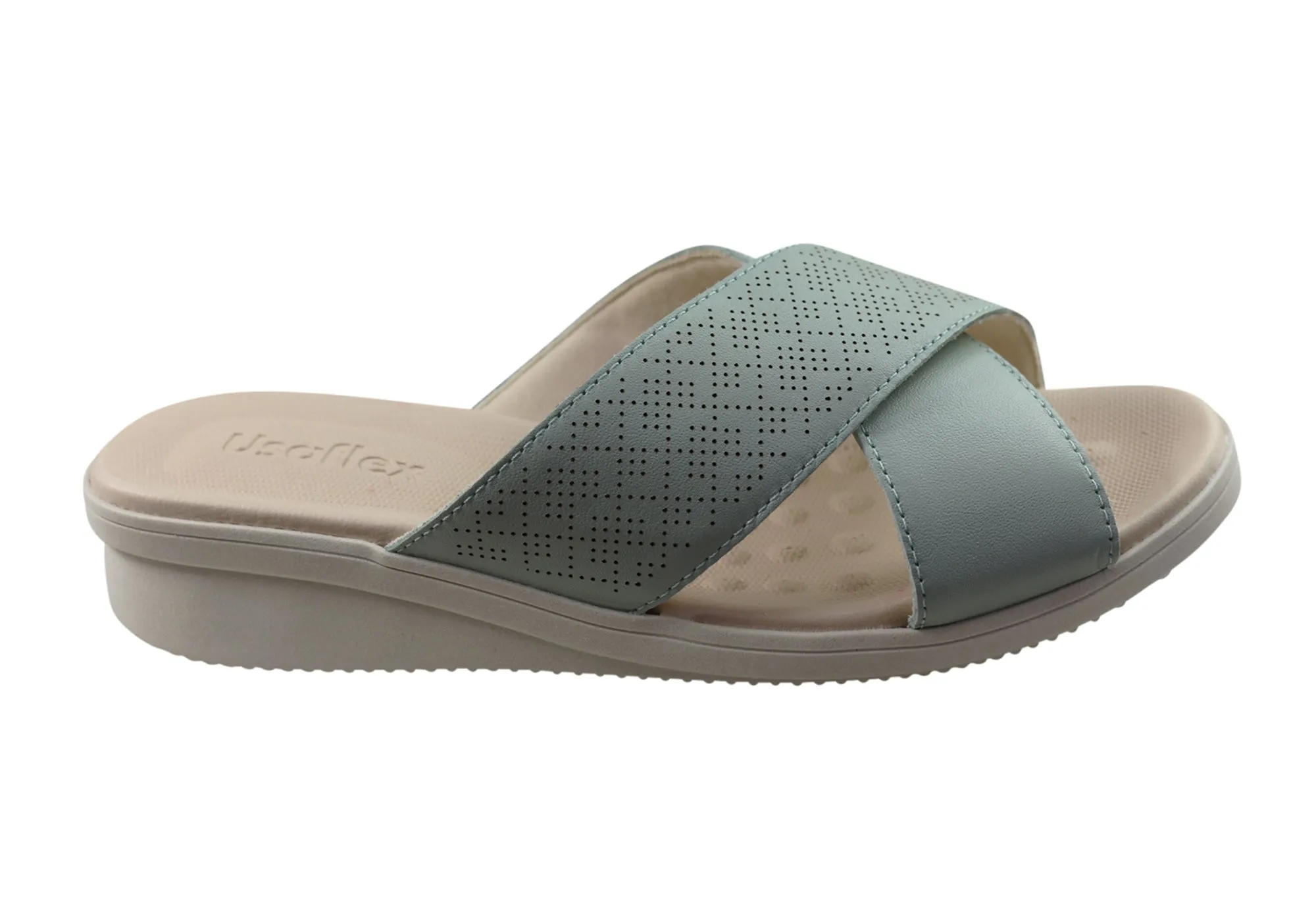Usaflex Ginni Womens Comfort Leather Slides Sandals Made In Brazil Casual Beach Shoes Versatile Footwear