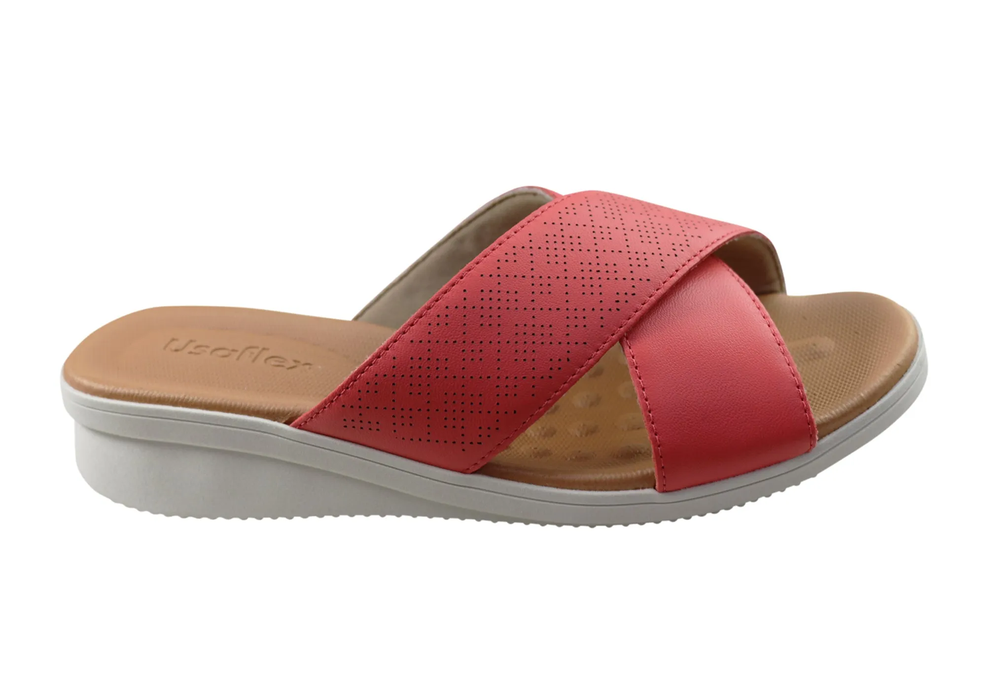 Walking Fit Usaflex Ginni Womens Comfort Leather Slides Sandals Made In Brazil