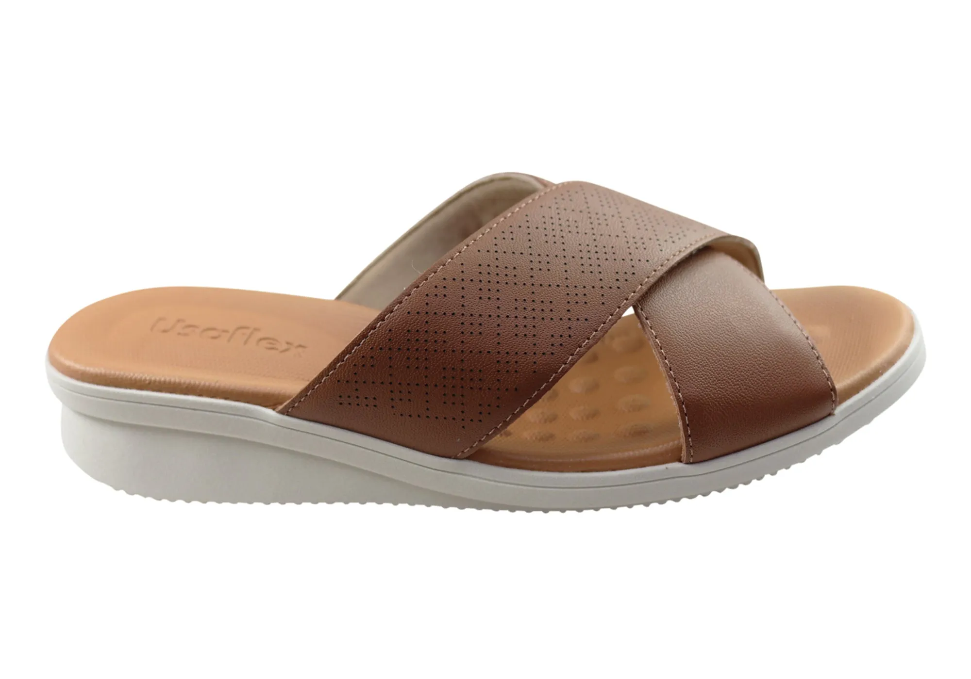 Every Fit Chill Time Usaflex Ginni Womens Comfort Leather Slides Sandals Made In Brazil