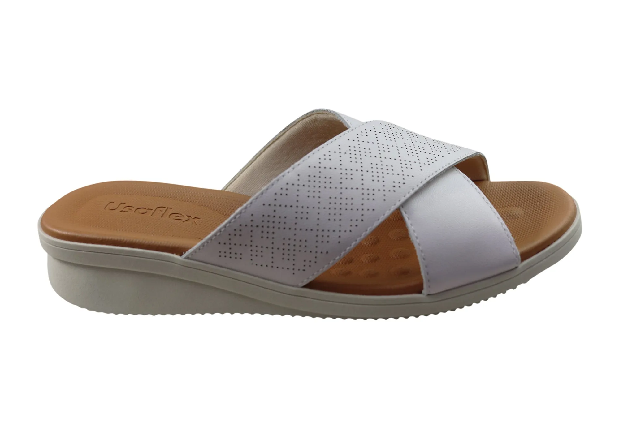 Machine made Usaflex Ginni Womens Comfort Leather Slides Sandals Made In Brazil