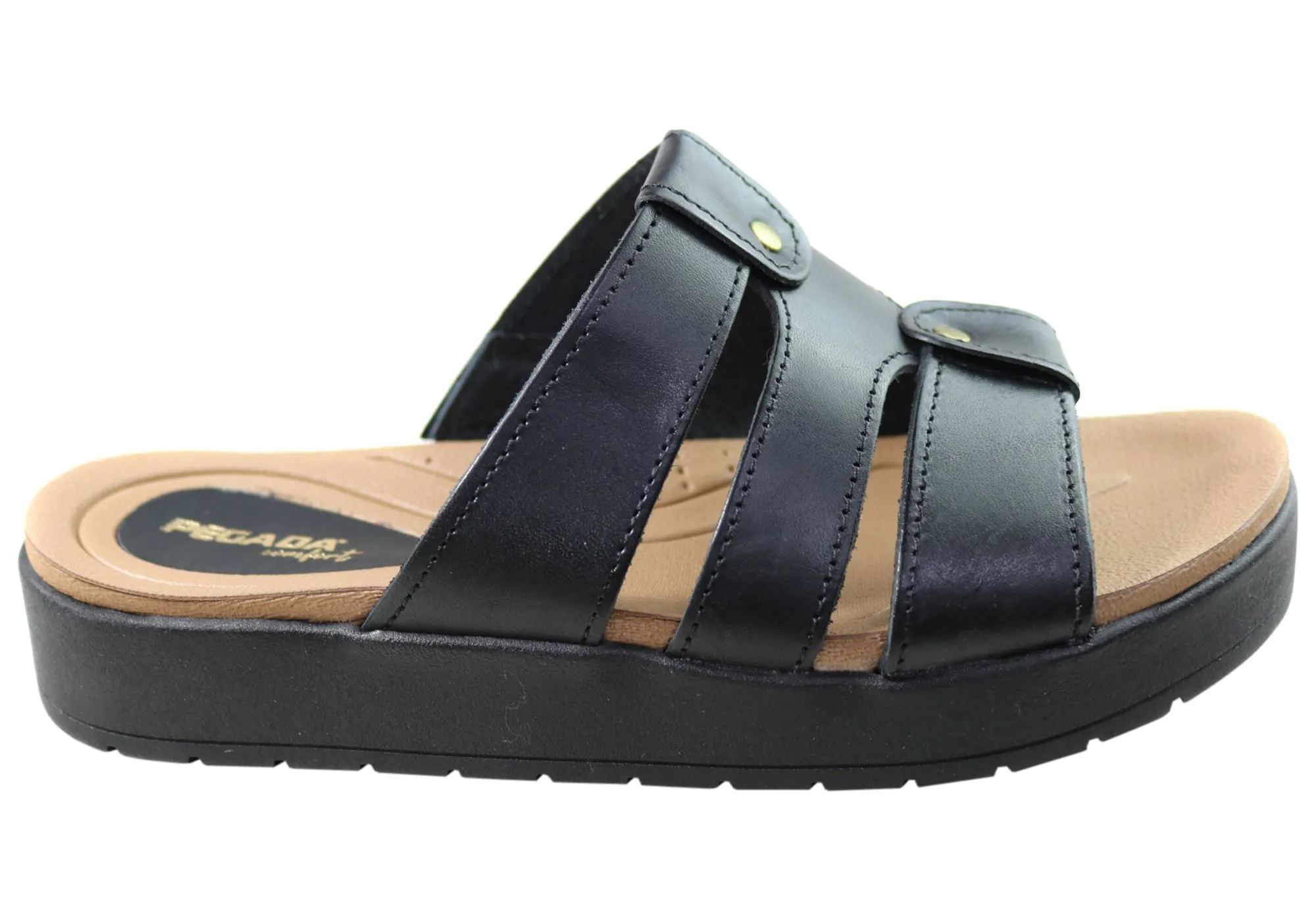 Cruise Wear Pegada Dee Dee Womens Comfort Leather Slides Sandals Made In Brazil