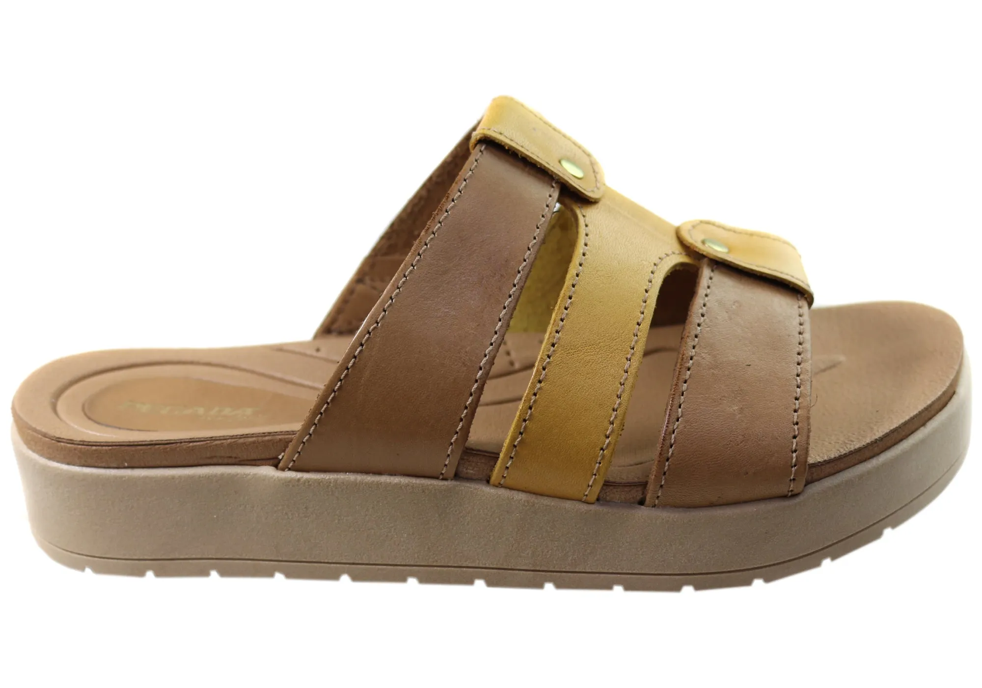 Pegada Dee Dee Womens Comfort Leather Slides Sandals Made In Brazil Resort Mood