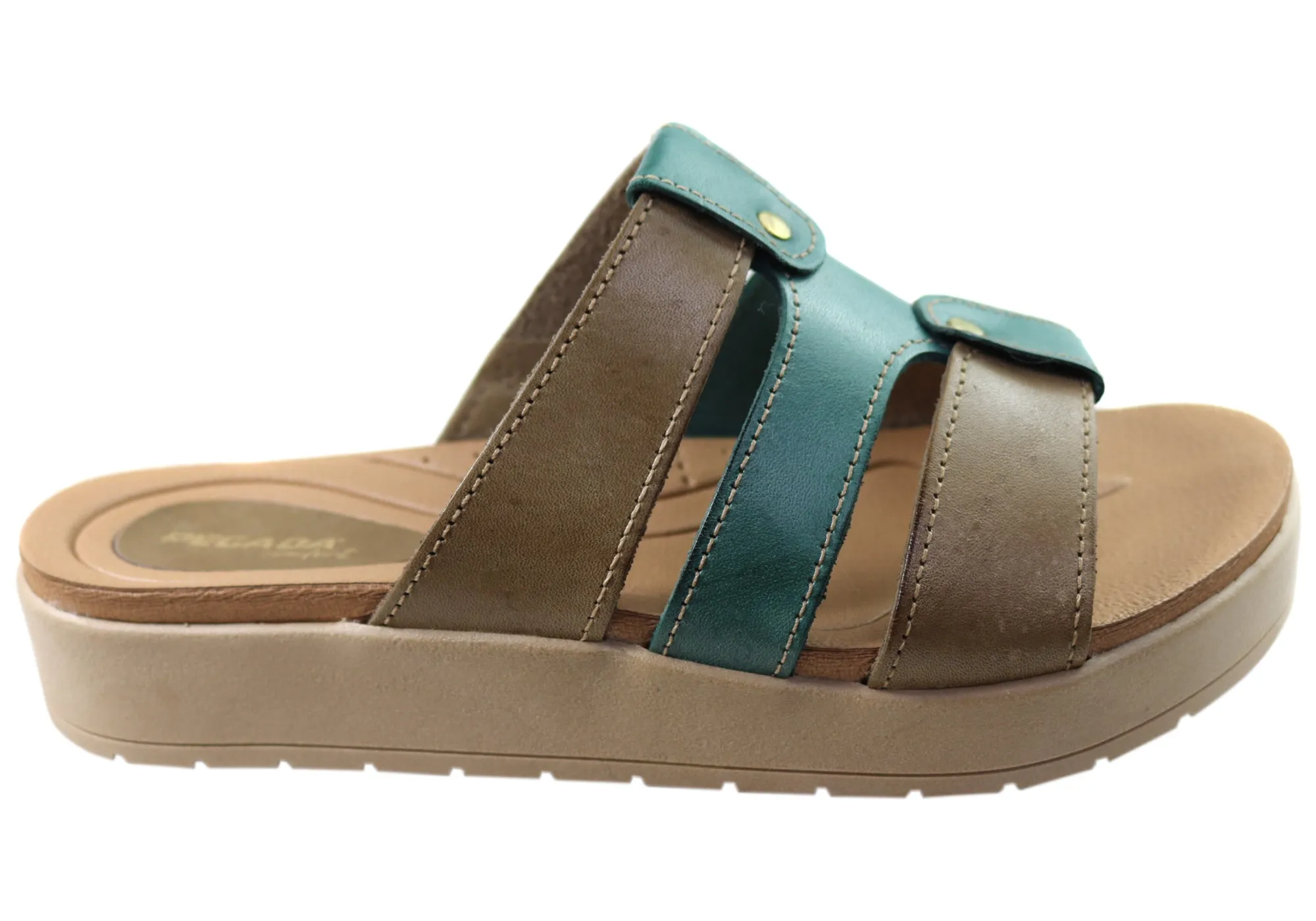 Pegada Dee Dee Womens Comfort Leather Slides Sandals Made In Brazil Classic Style Stretchable