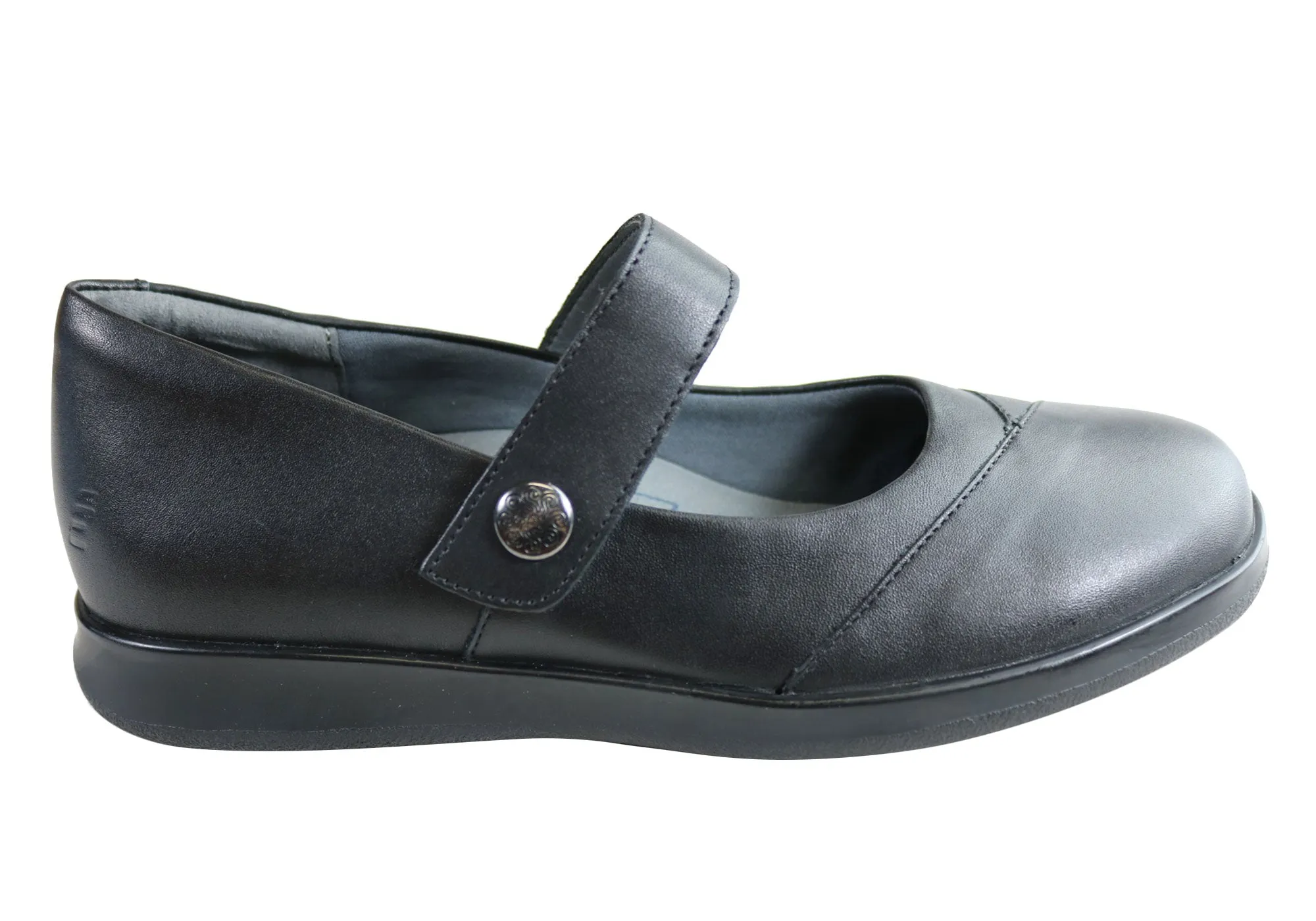 Homyped Sierra Womens Supportive Leather Wide Fit Mary Jane Shoes Elastic