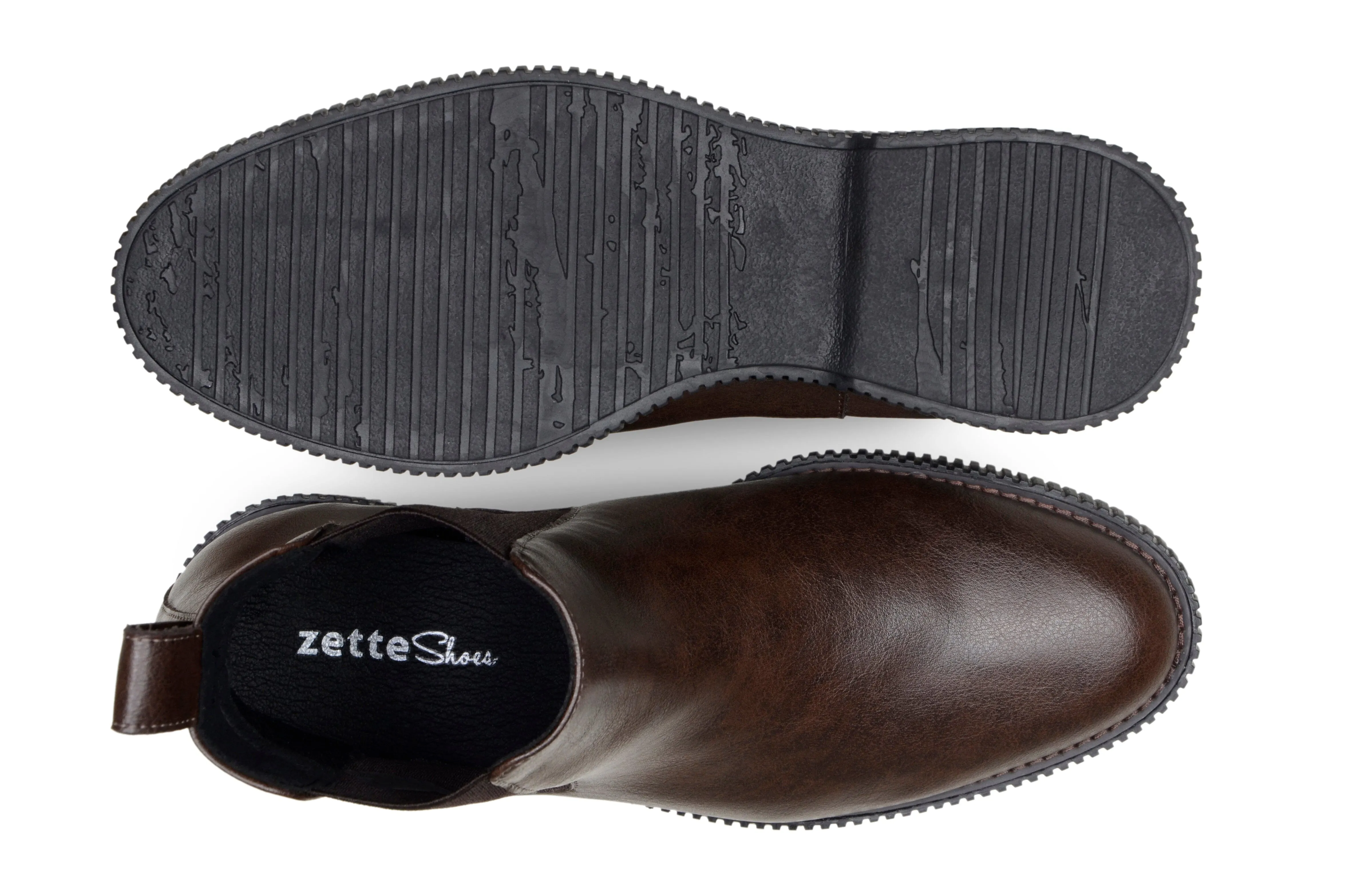'Rafael' men's creeper sole chelsea boot in vegan leather by Zette Shoes - espresso Road grip Synthetic