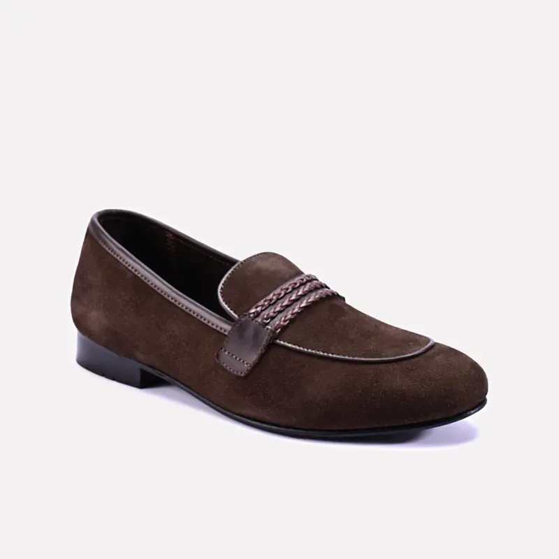 Rogue Brown Formal Velvet Loafers 0111289 Versatile Outfit Indoor Movement