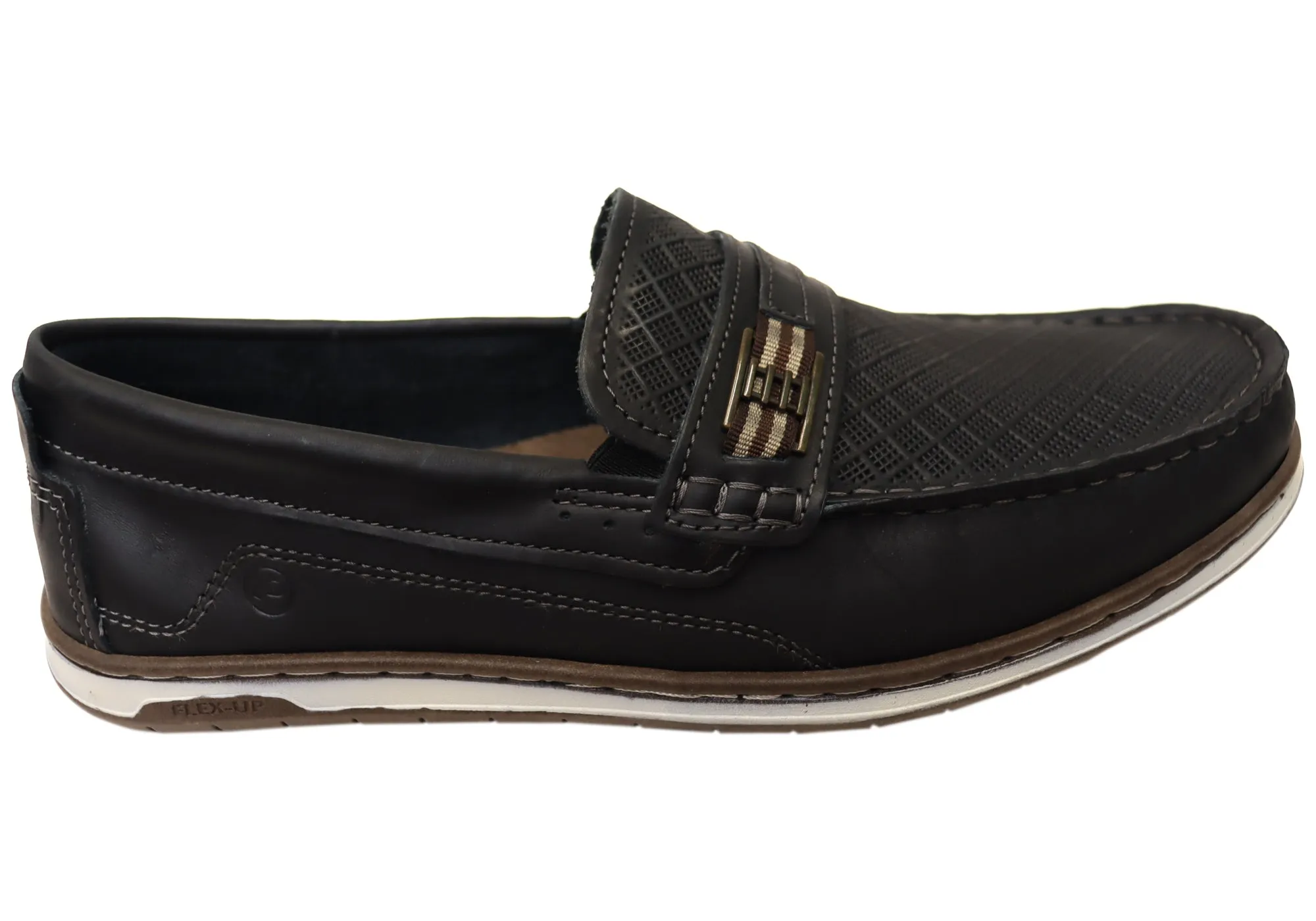 Pegada Monti Mens Comfortable Leather Loafers Shoes Made In Brazil Textured Pattern CasualStyle