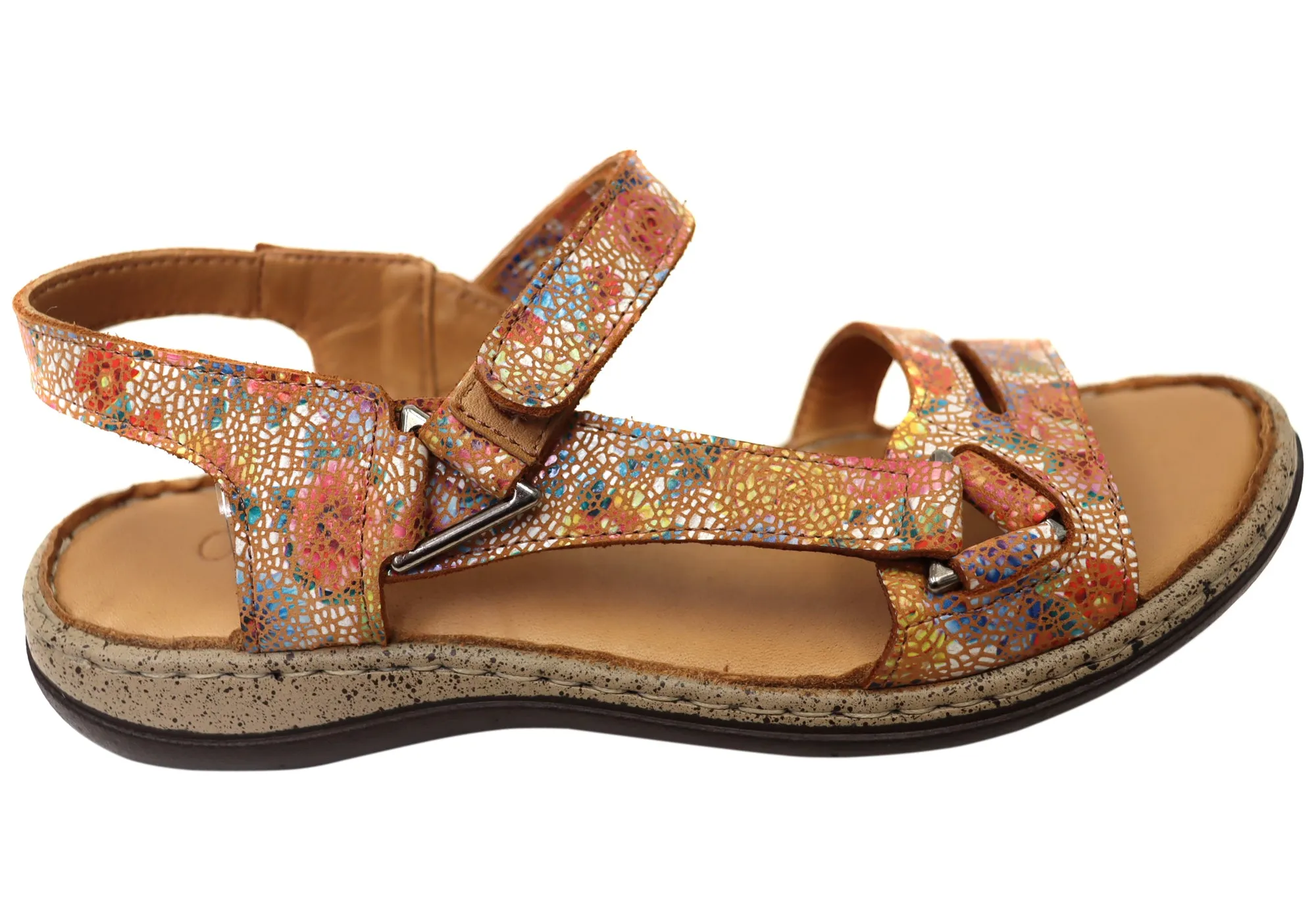 Orizonte Floral Womens Comfortable European Leather Sandals Trendy Footwear Chic Footwear for Summer