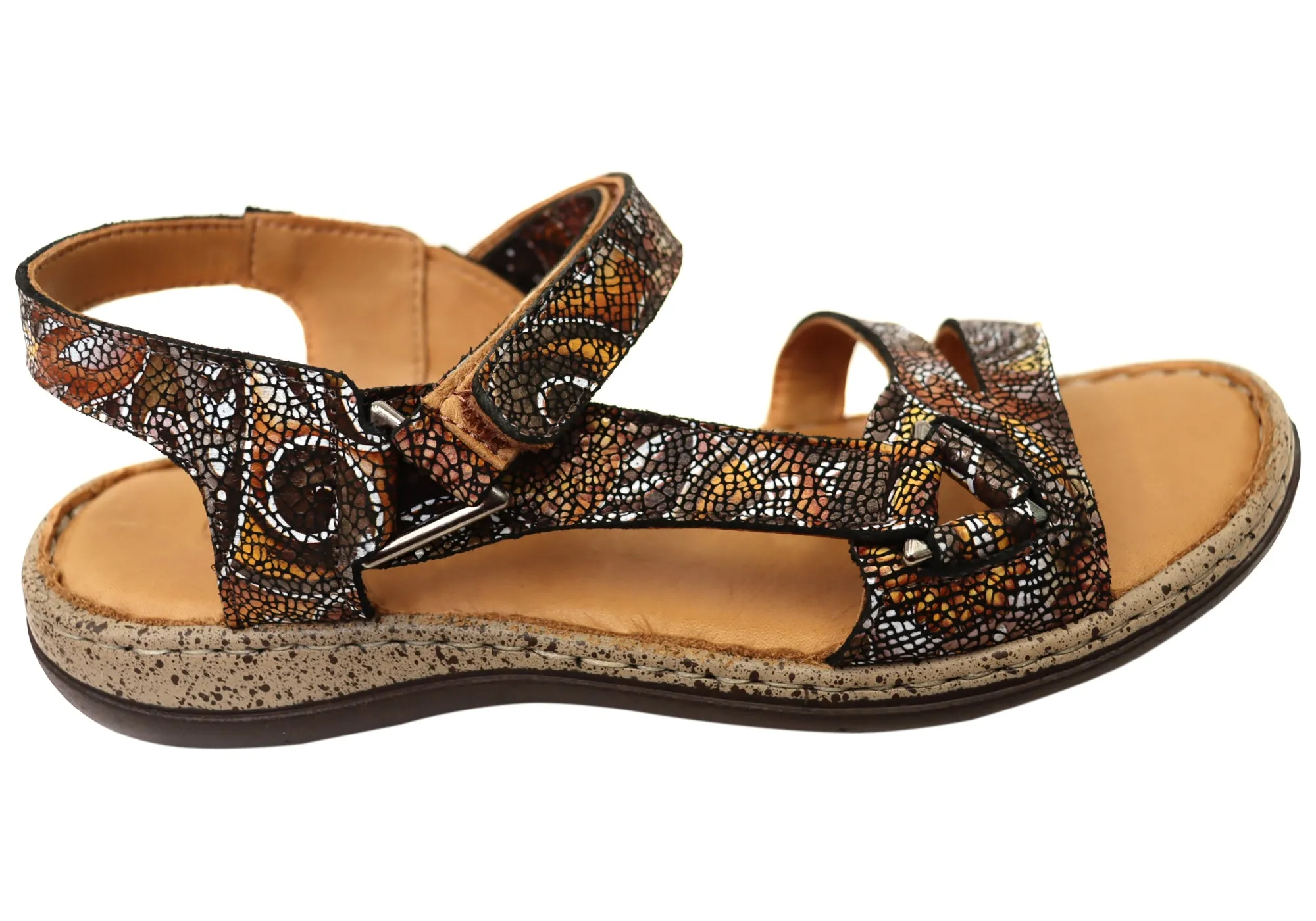 Comfortable Travel Sandals Orizonte Floral Womens Comfortable European Leather Sandals