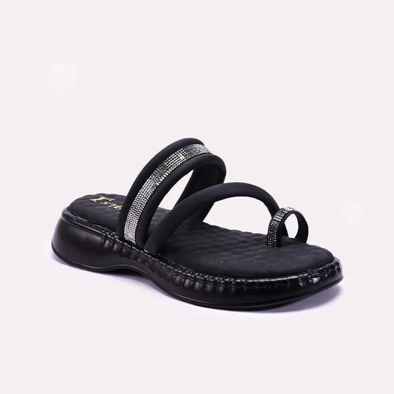 Black Chunky Casual Slippers 0412890 Smooth Movement Comfy Walk