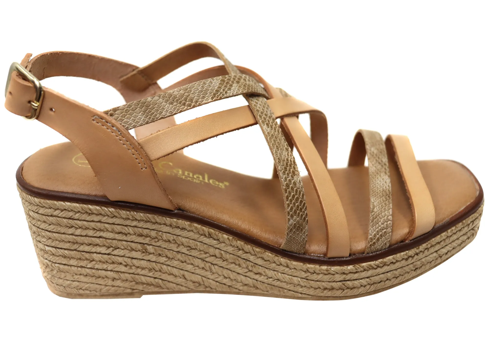 Lola Canales Cathy Womens Spanish Leather Wedge Sandals Breathable Upper Road Trip